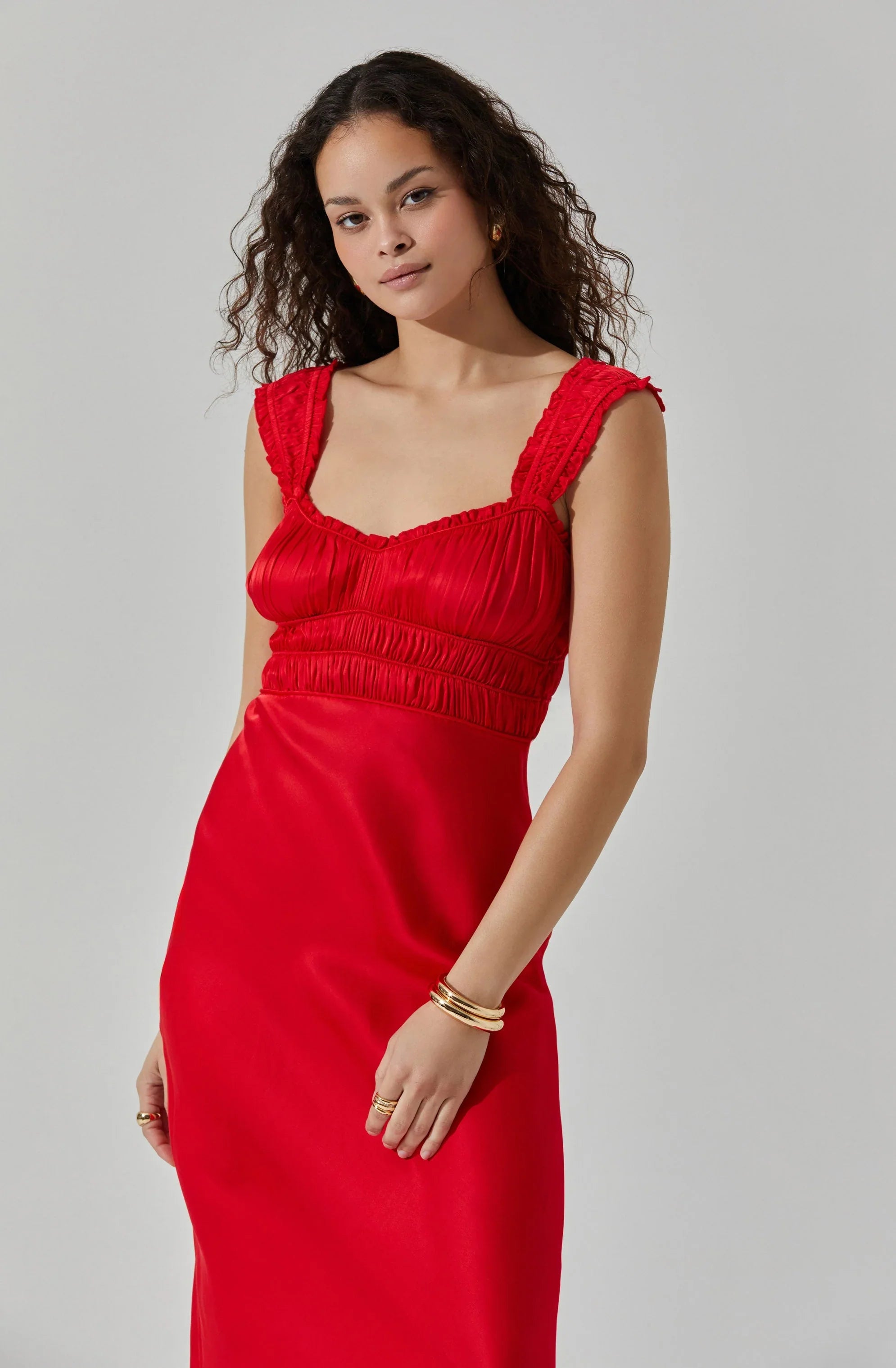Lbruh Enola Satin Smocked Midi Dress