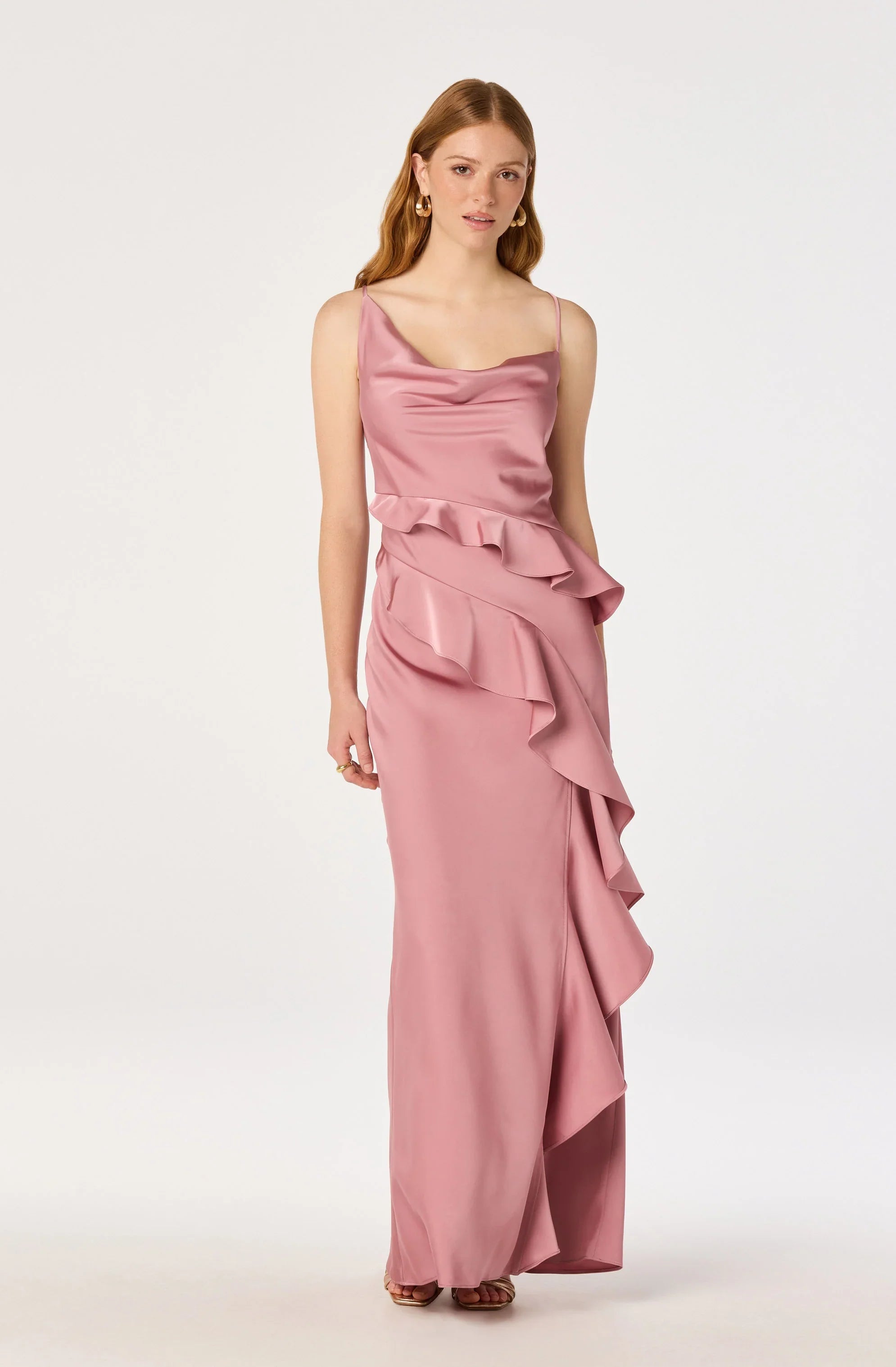 Inixyf Adelina Satin Ruffle Maxi Dress