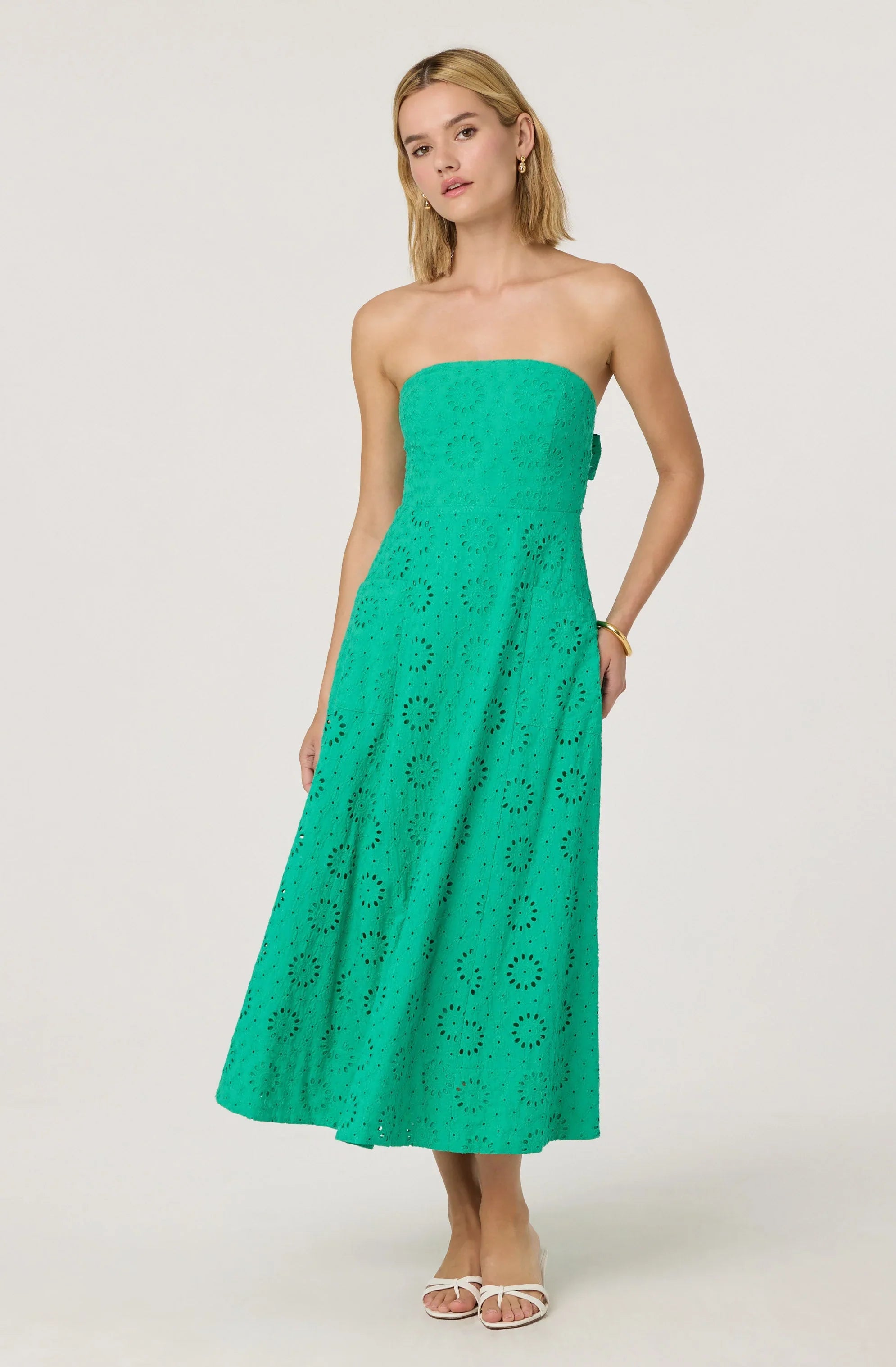 Lbruh Eyelet Strapless Midi Dress