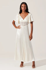 Lbruh Aurelia Satin V-Neck Midi Dress