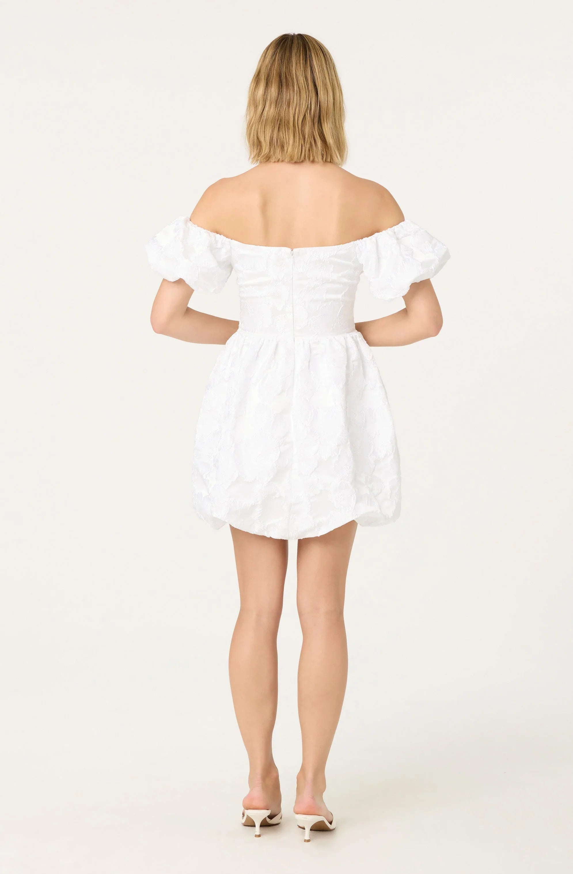 Lbruh Off Shoulder Floral Jacquard Bubble Dress