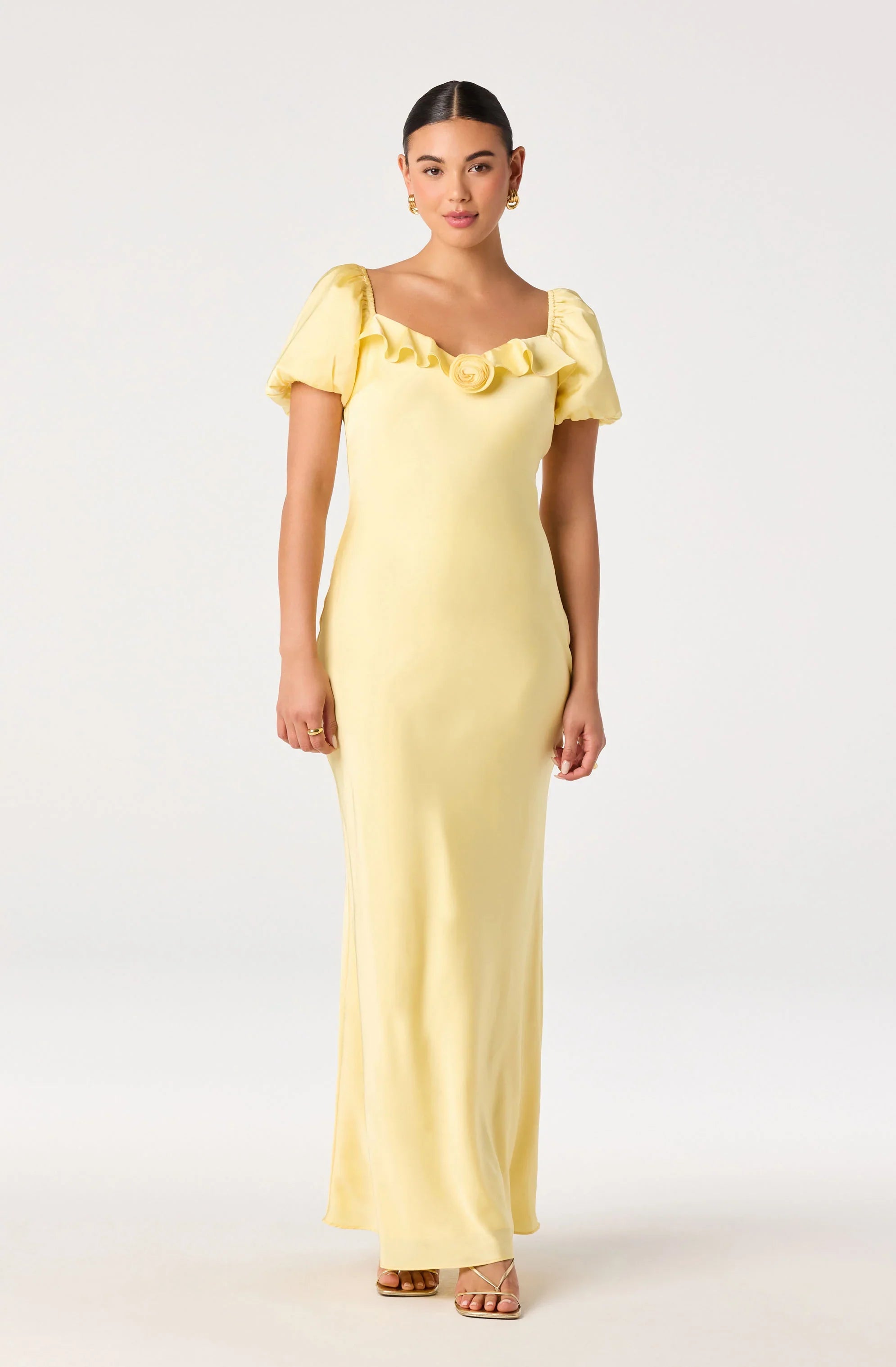 Inixyf Bethrose 3D Rose Satin Maxi Dress