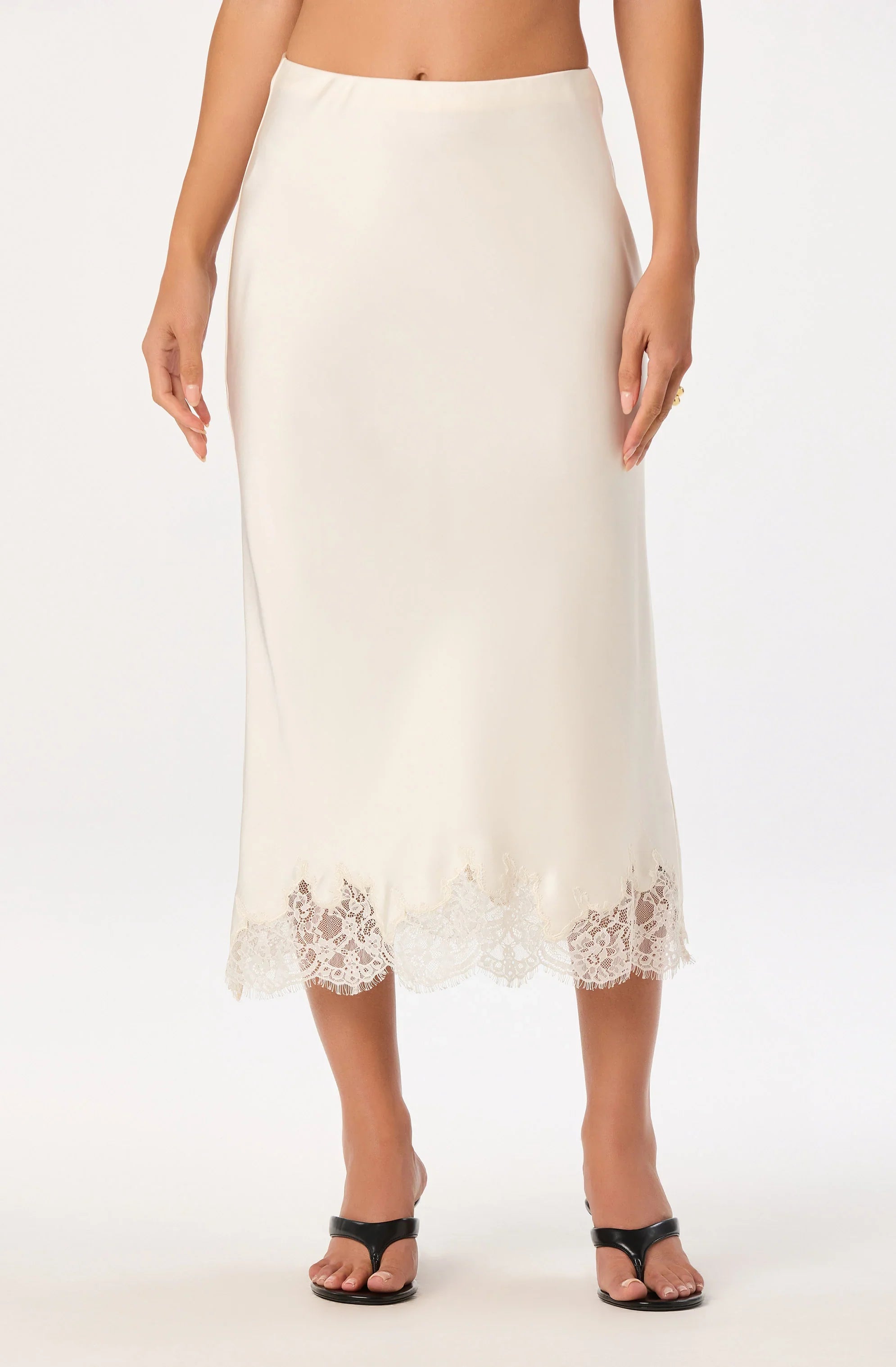 Inixyf Blossom Lace Hem Midi Skirt