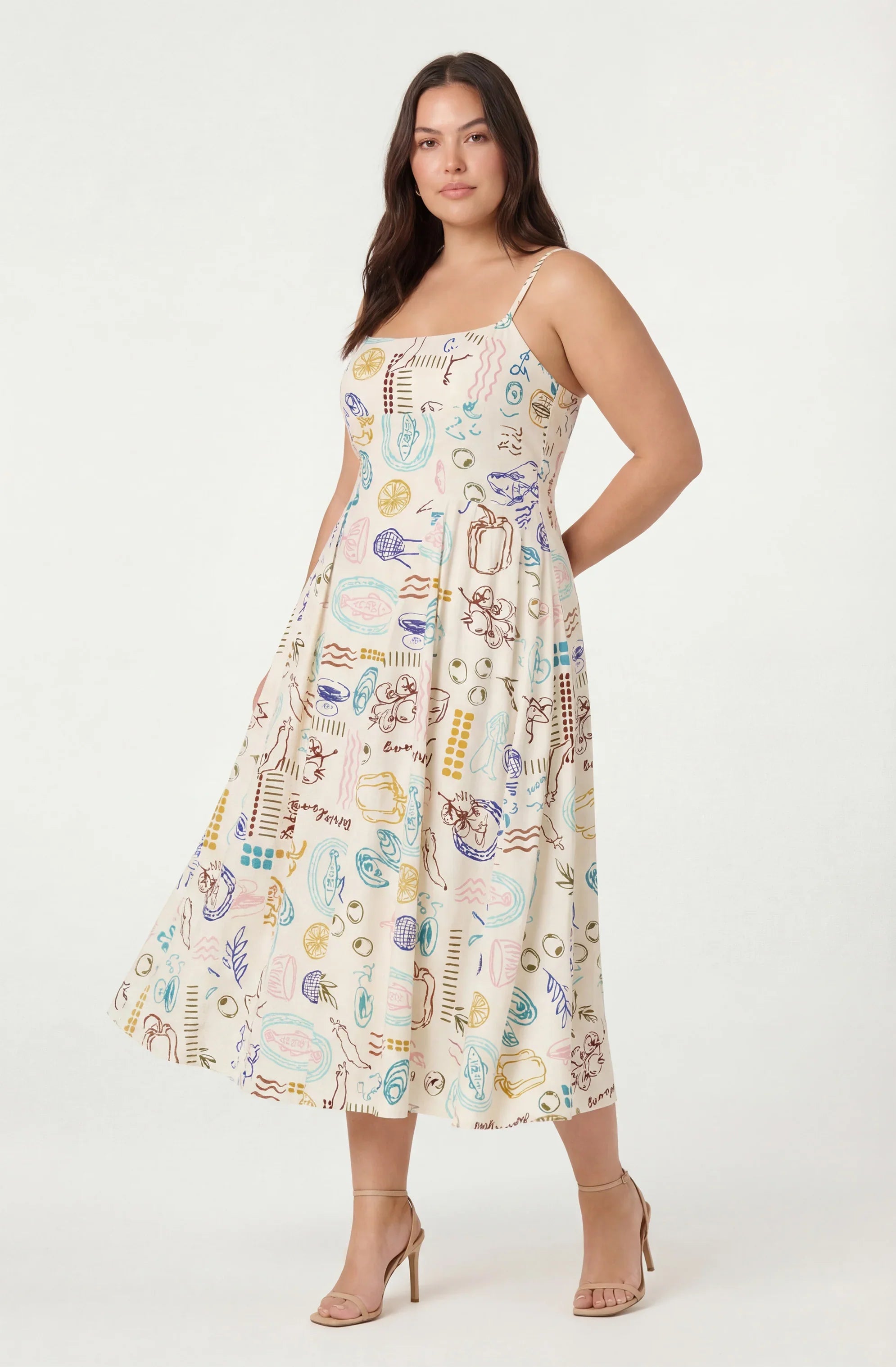 Inixyf Ansley Novelty Print Linen Midi Dress