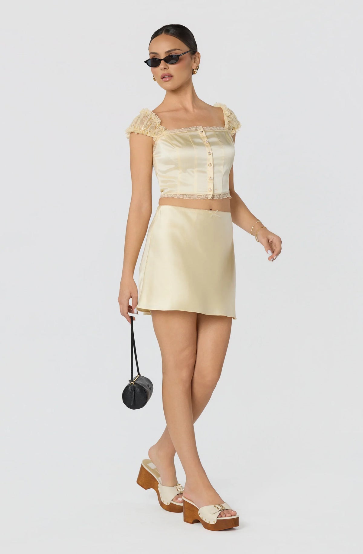 Inixyf Elliana Lace Sleeve Satin Top