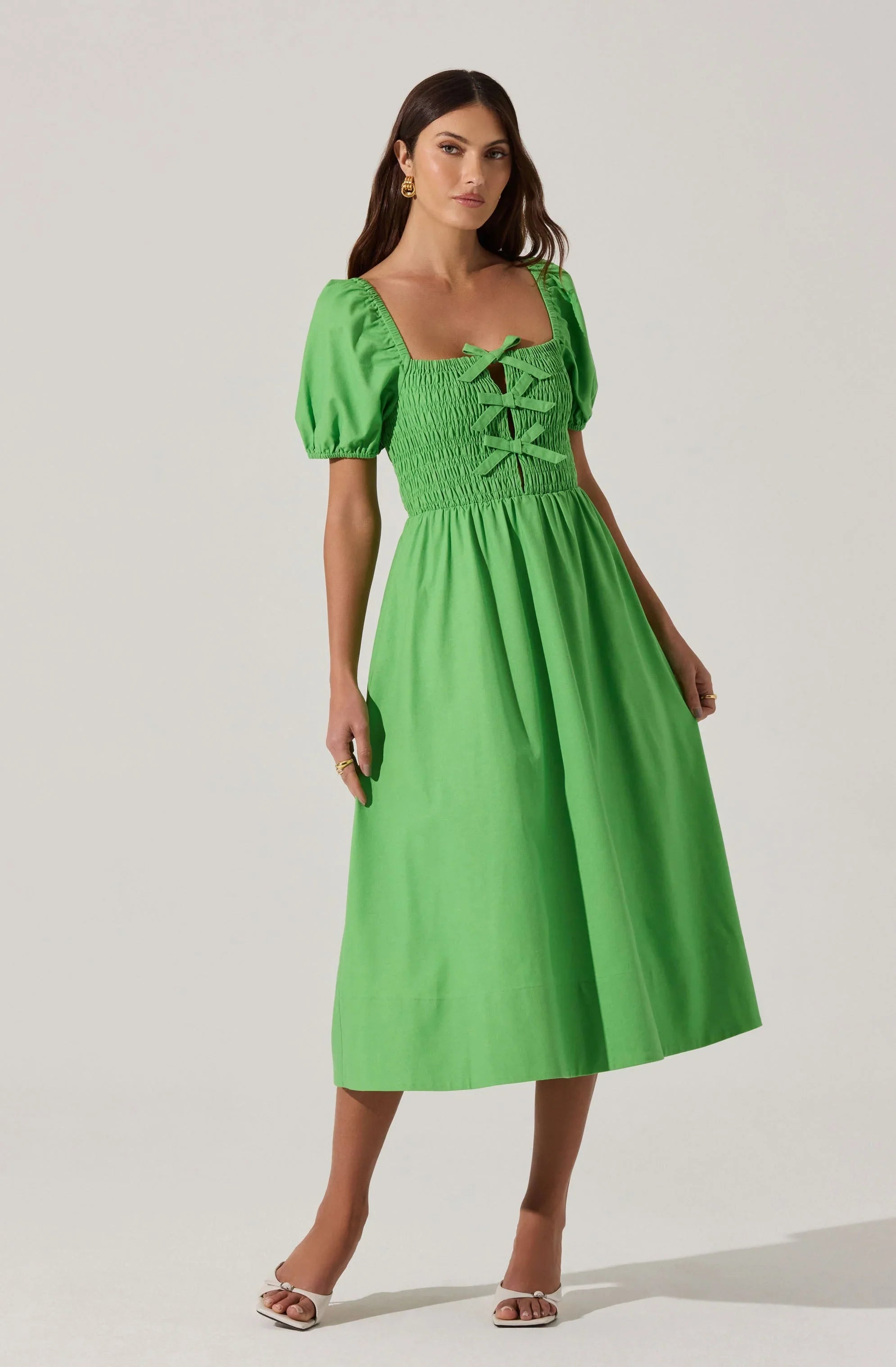 Lbruh Smocked Bow Midi Dress