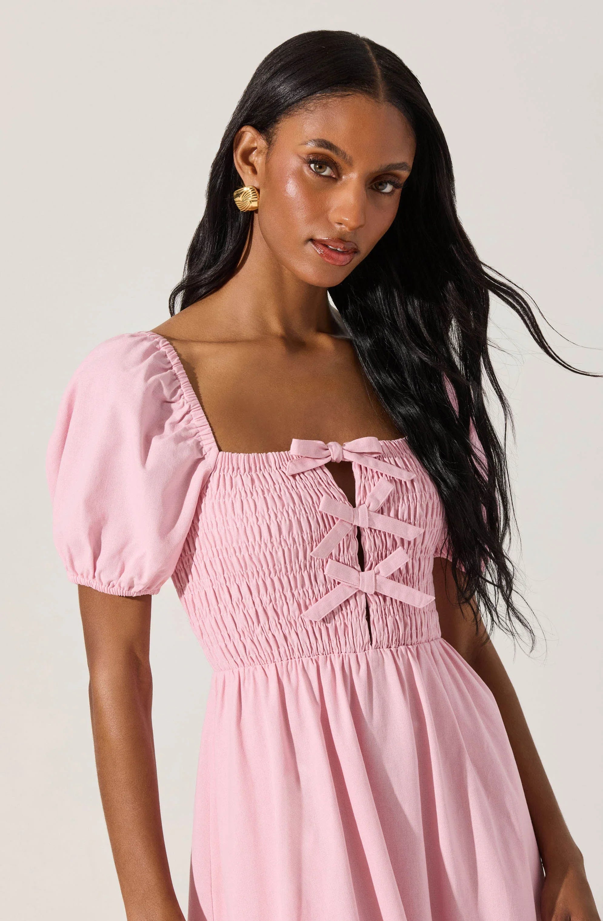 Lbruh Smocked Bow Midi Dress