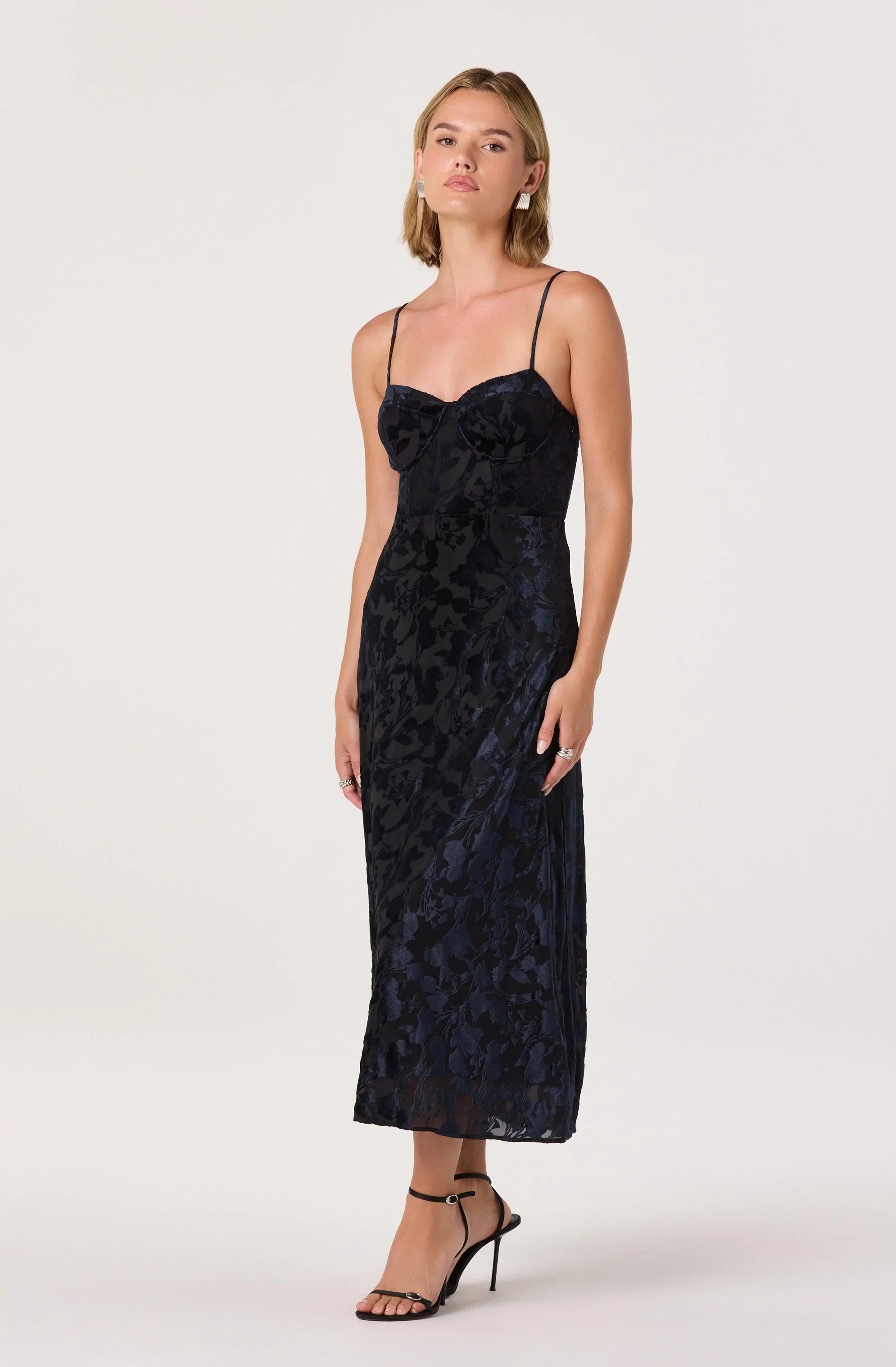 Lbruh Velvet Floral Burnout Bustier Midi Dress