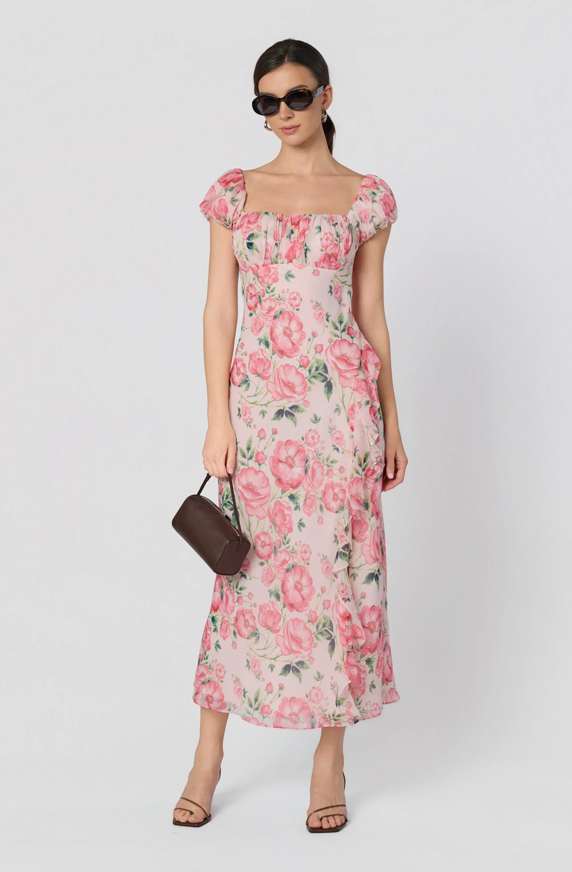 Inixyf Florence Floral Puff Sleeve Midi Dress