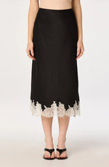 Inixyf Blossom Lace Hem Midi Skirt