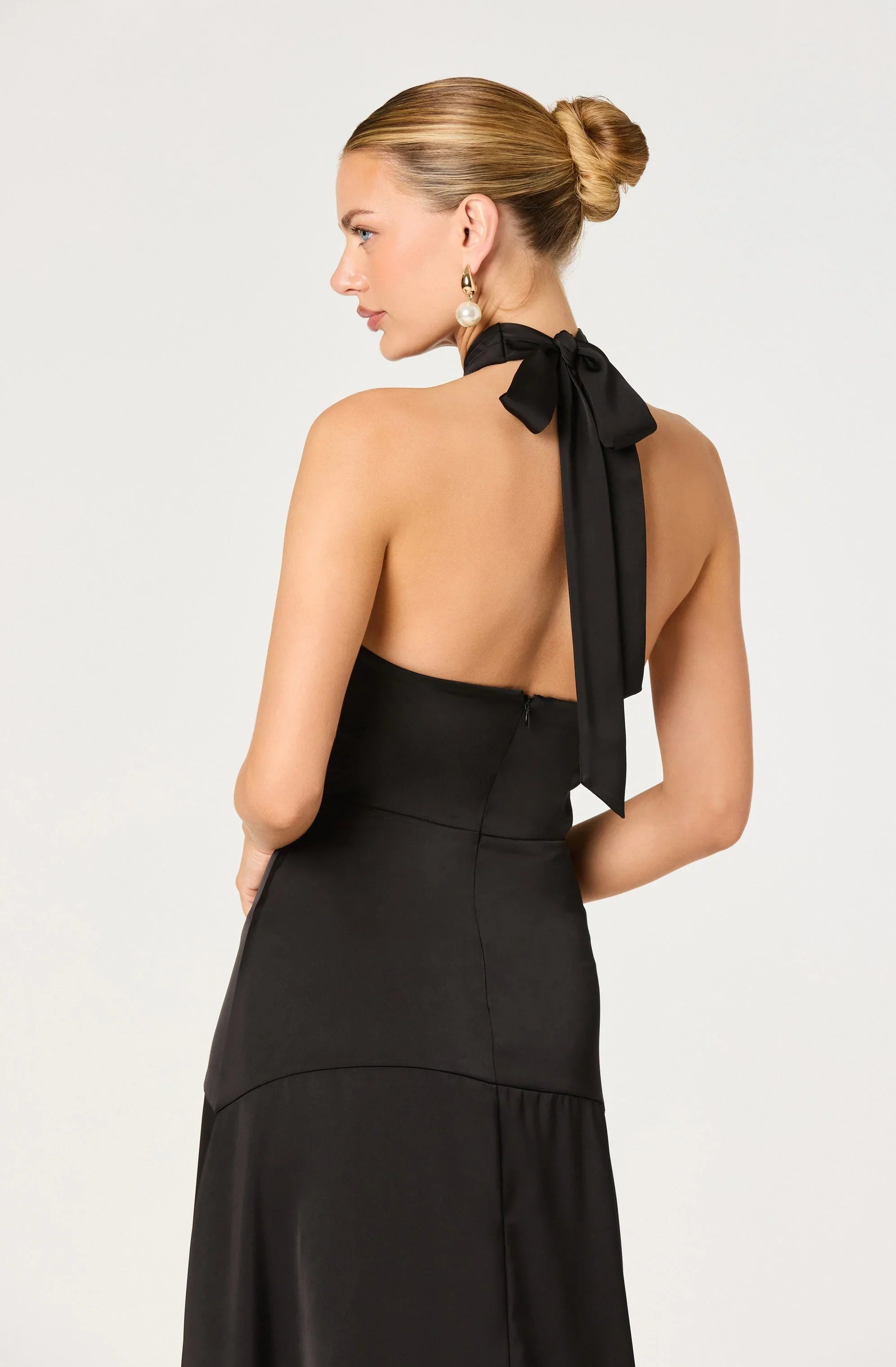 Lbruh Satin Crossover Halter Midi Dress