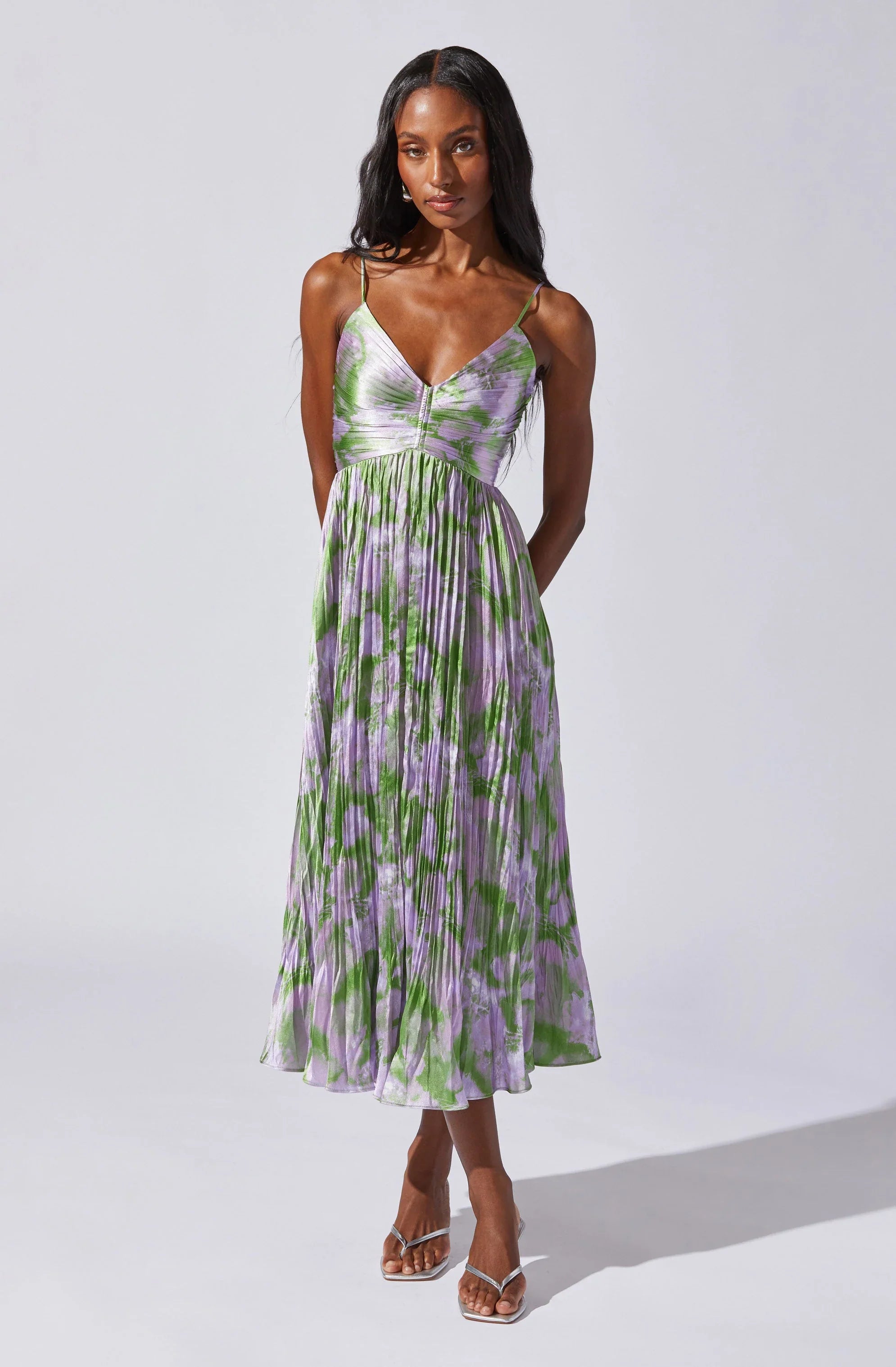 Inixyf Maeve Pleated Satin Midi Dress