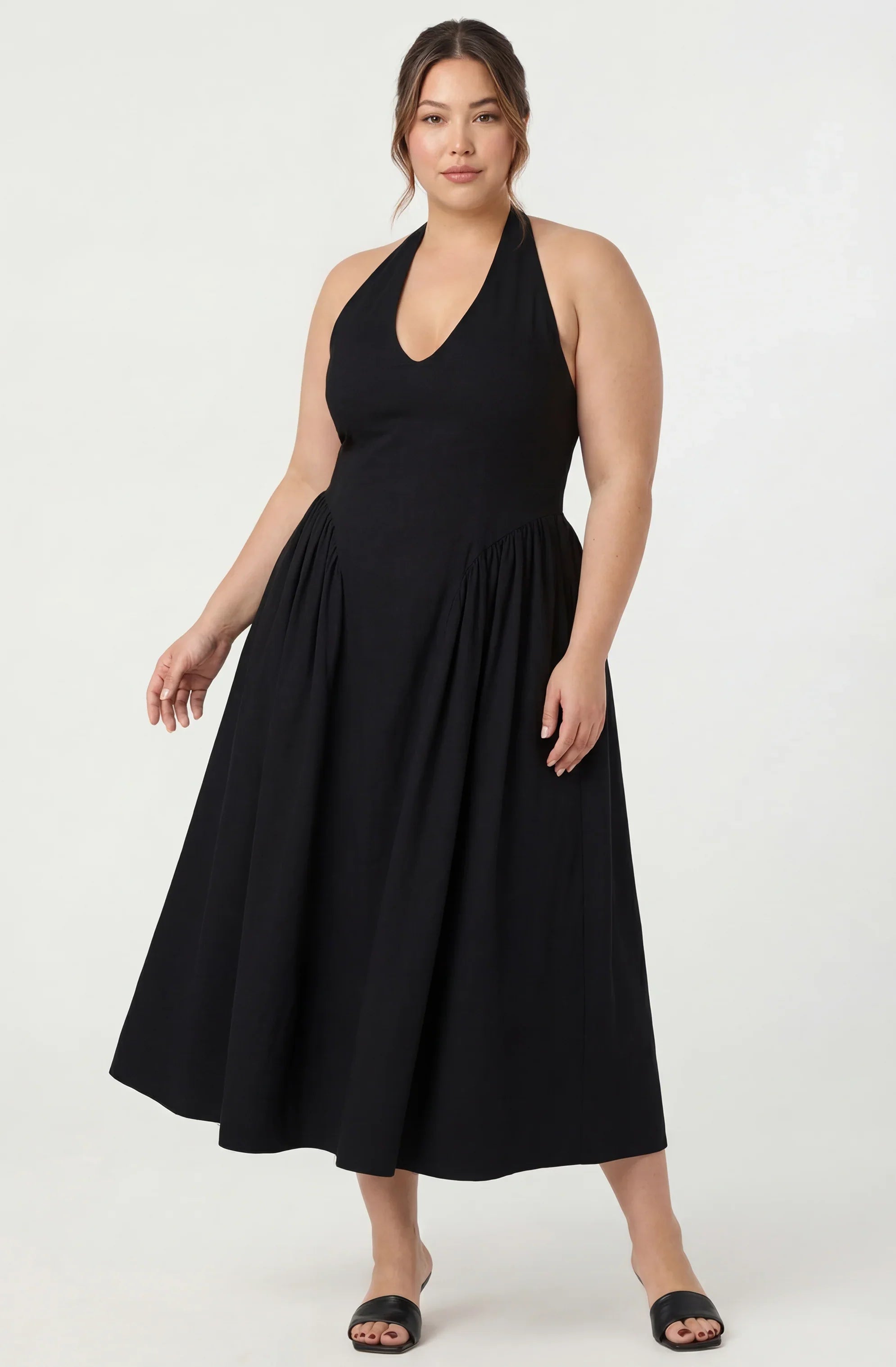 Inixyf Meana Halter Plunge Drop-Waist Midi Dress