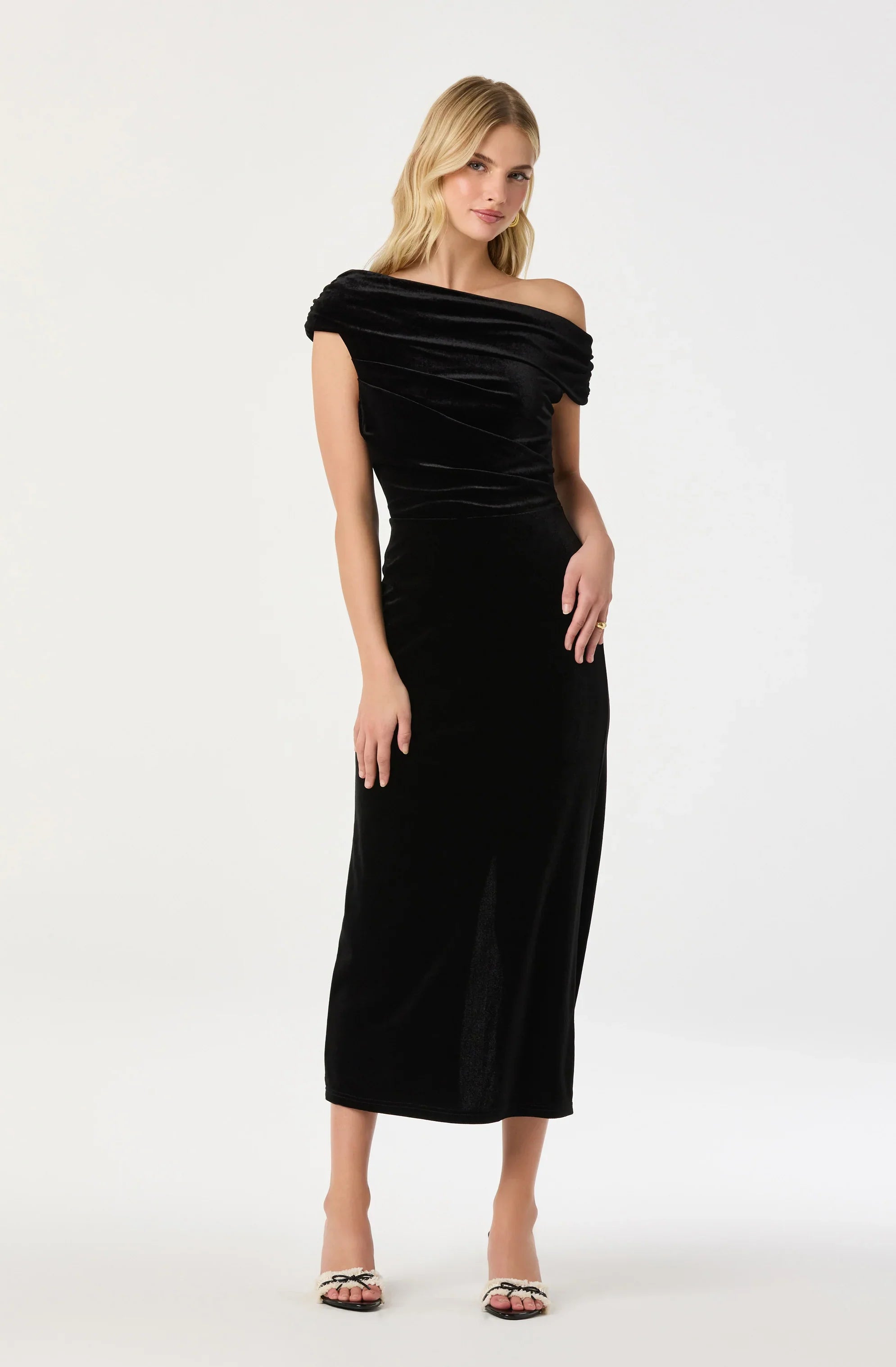Lbruh Velvet Off Shoulder Midi Dress