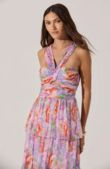Lbruh Tiered Floral Cutout Midi Dress
