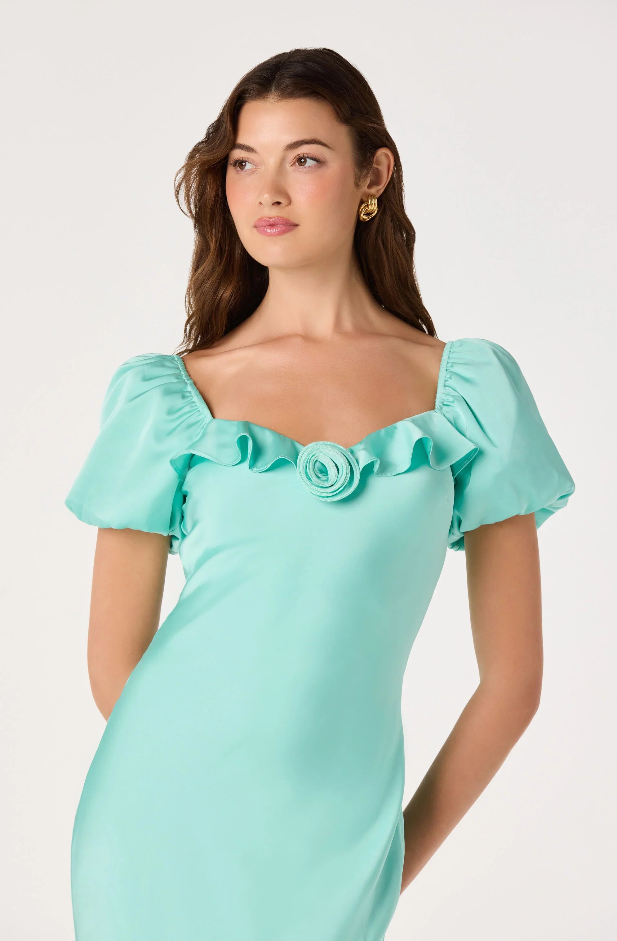 Inixyf Bethrose 3D Rose Satin Maxi Dress