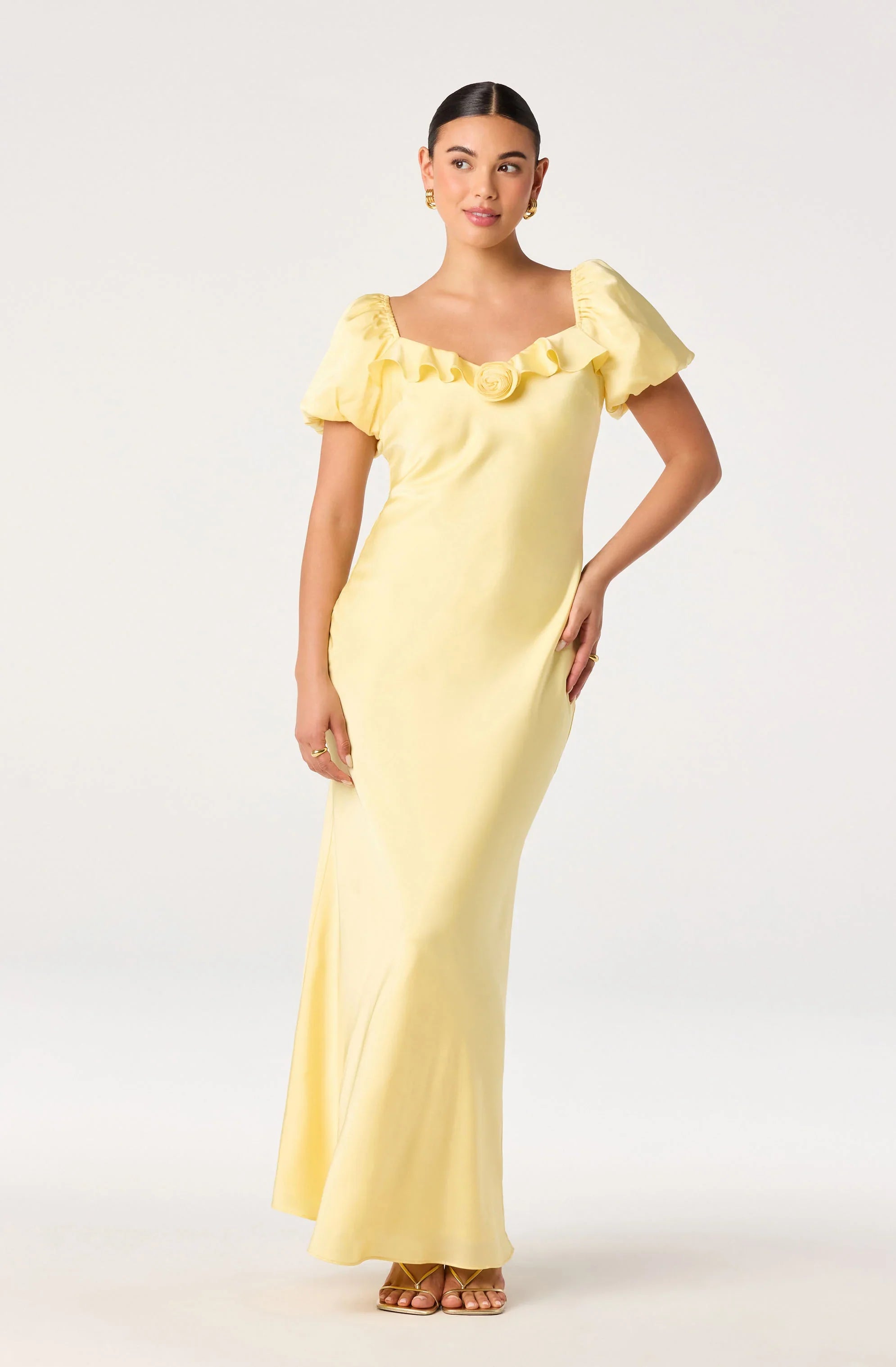 Inixyf Bethrose 3D Rose Satin Maxi Dress
