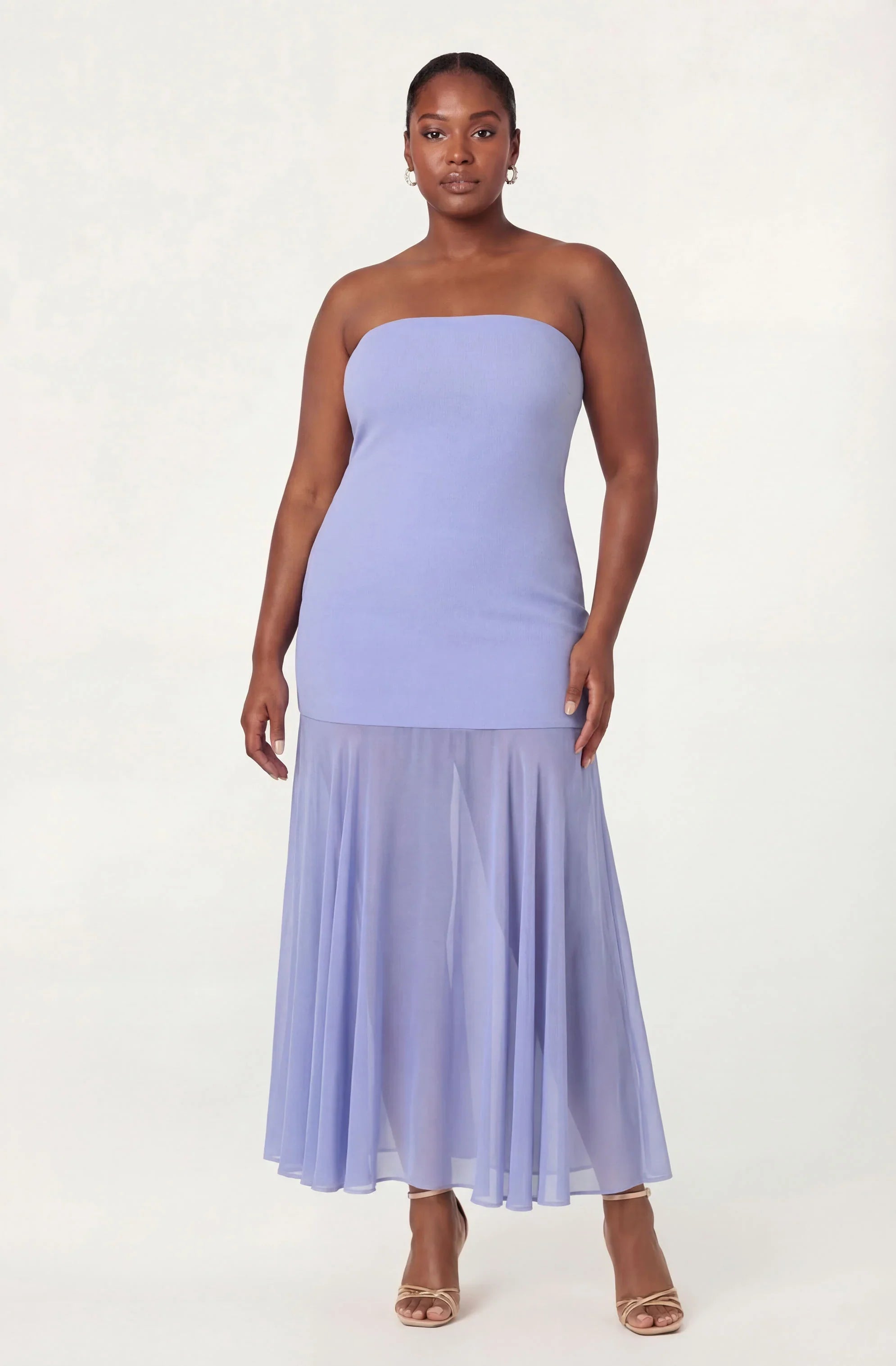 Inixyf Lizet Strapless Mini Dress with Sheer Maxi Overlay