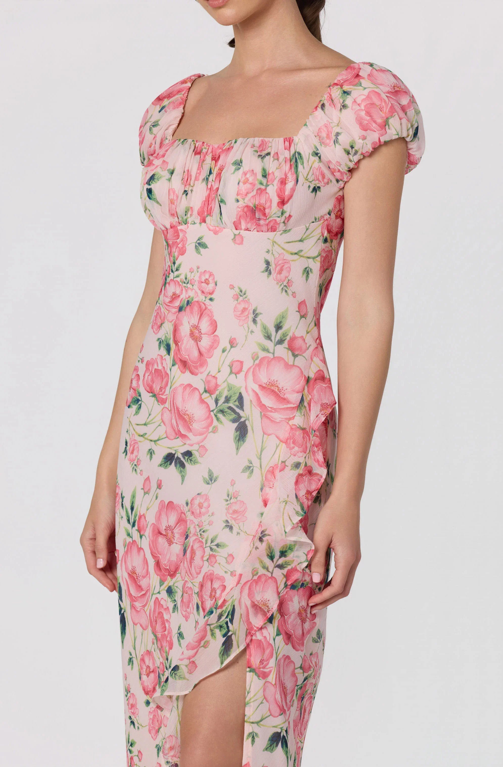 Inixyf Florence Floral Puff Sleeve Midi Dress