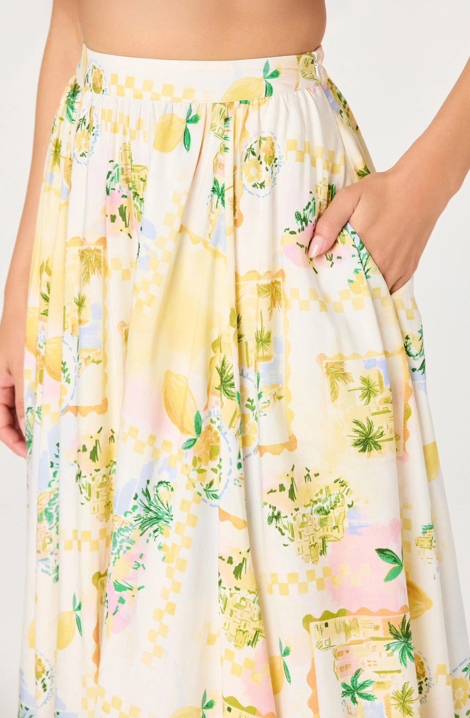 Inixyf Kaleigh Paradise Print Gathered Midi Skirt