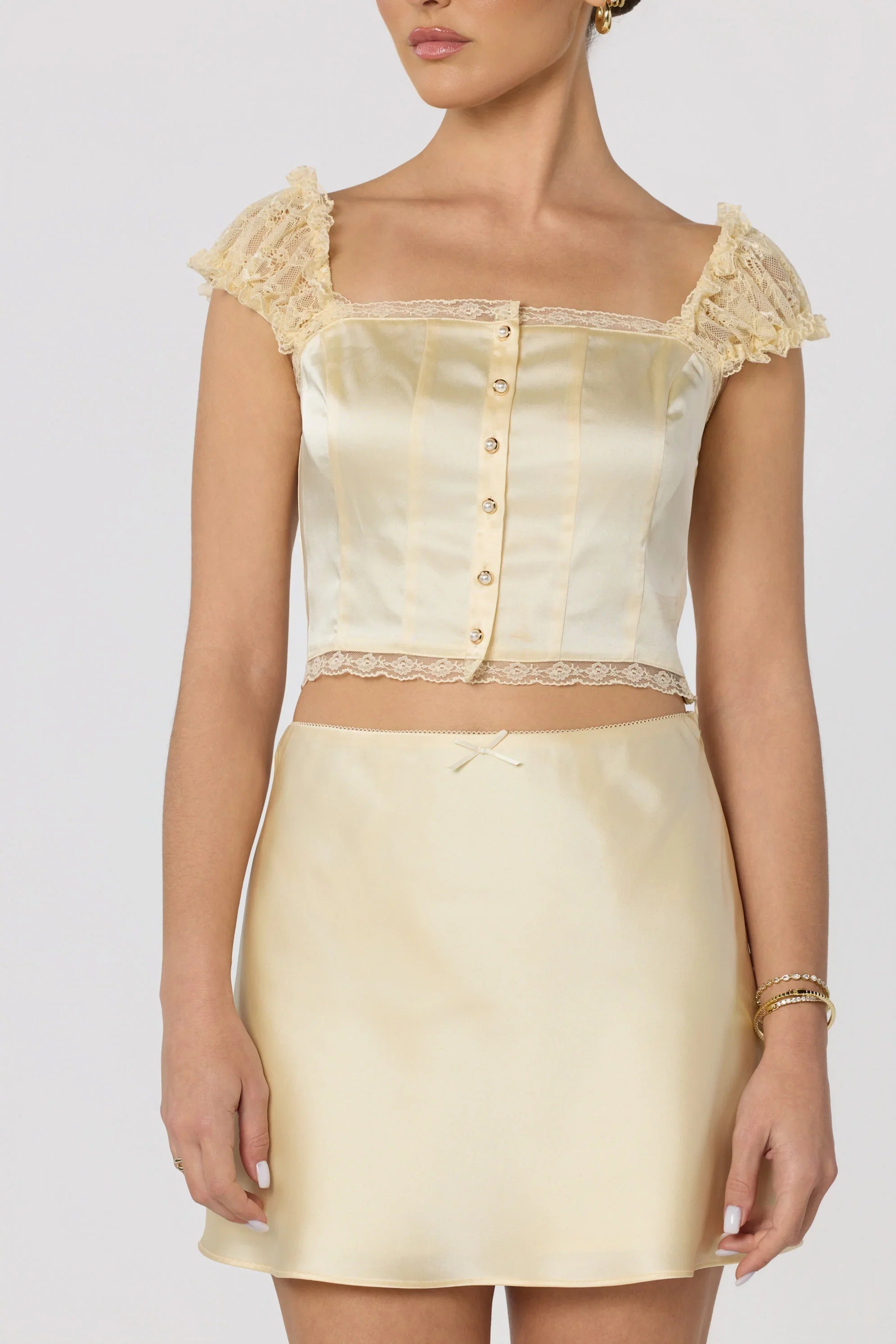 Inixyf Elliana Lace Sleeve Satin Top