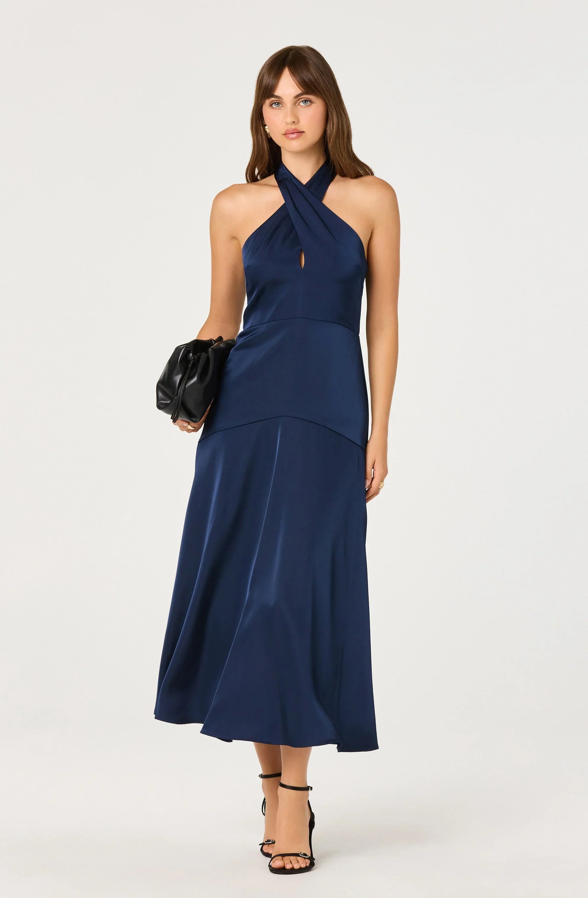 Lbruh Satin Crossover Halter Midi Dress