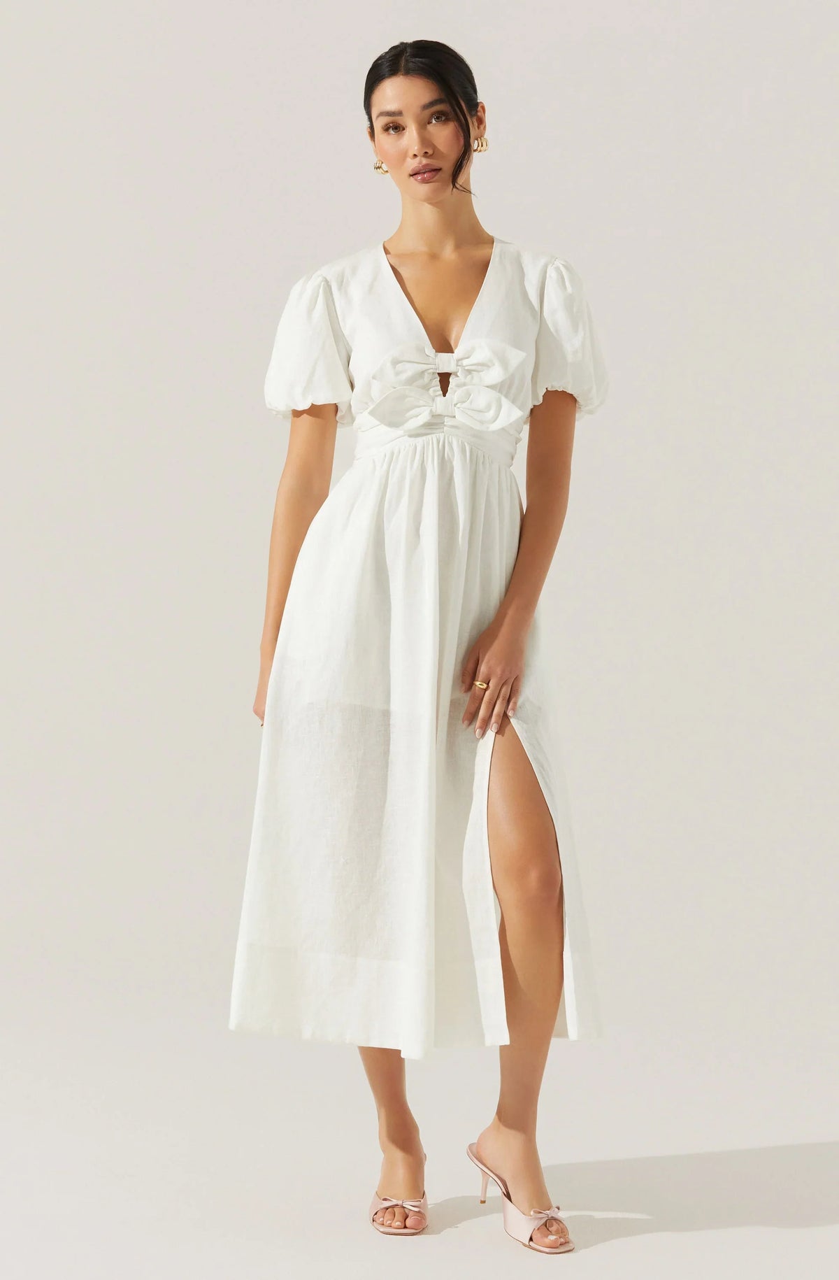 Lbruh Citrine Linen Bow Front Midi Dress