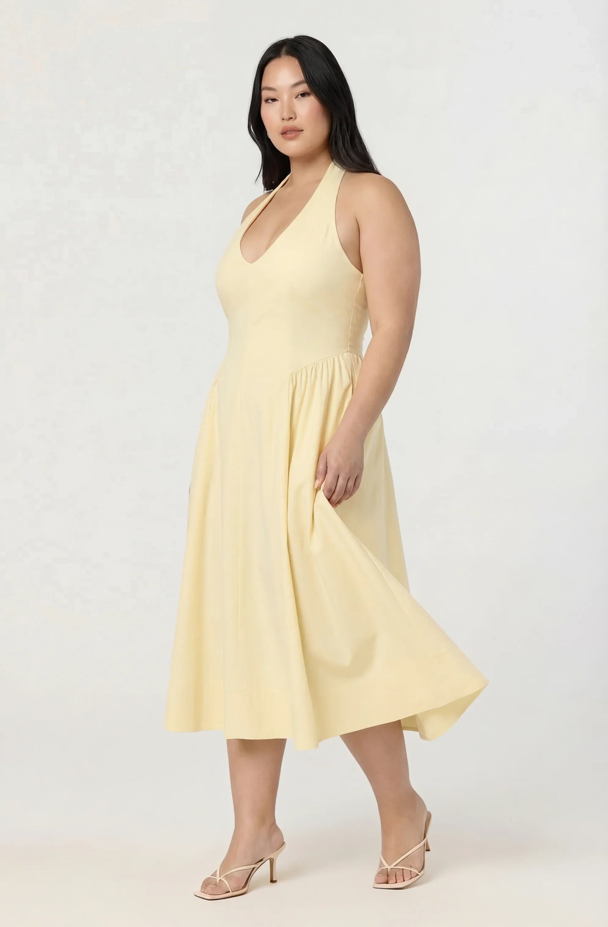 Inixyf Meana Halter Plunge Drop-Waist Midi Dress