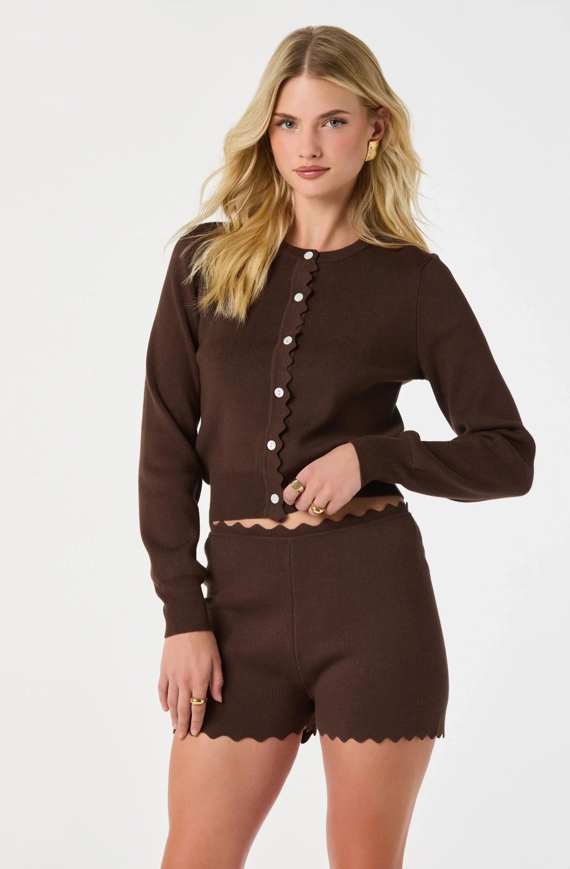 Inixyf Scalloped Trim Sweater Shorts