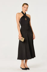 Lbruh Satin Crossover Halter Midi Dress