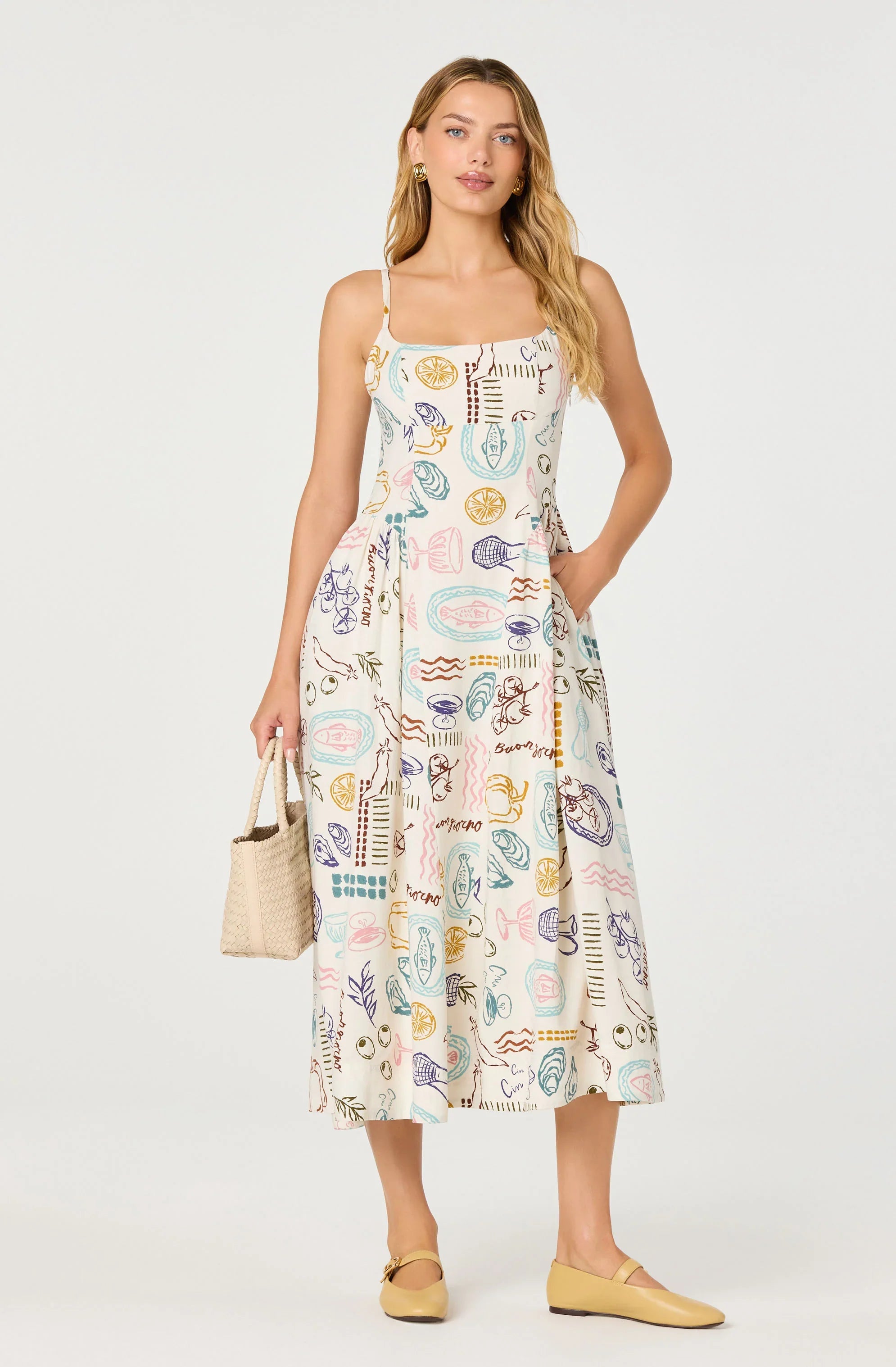 Inixyf Ansley Novelty Print Linen Midi Dress