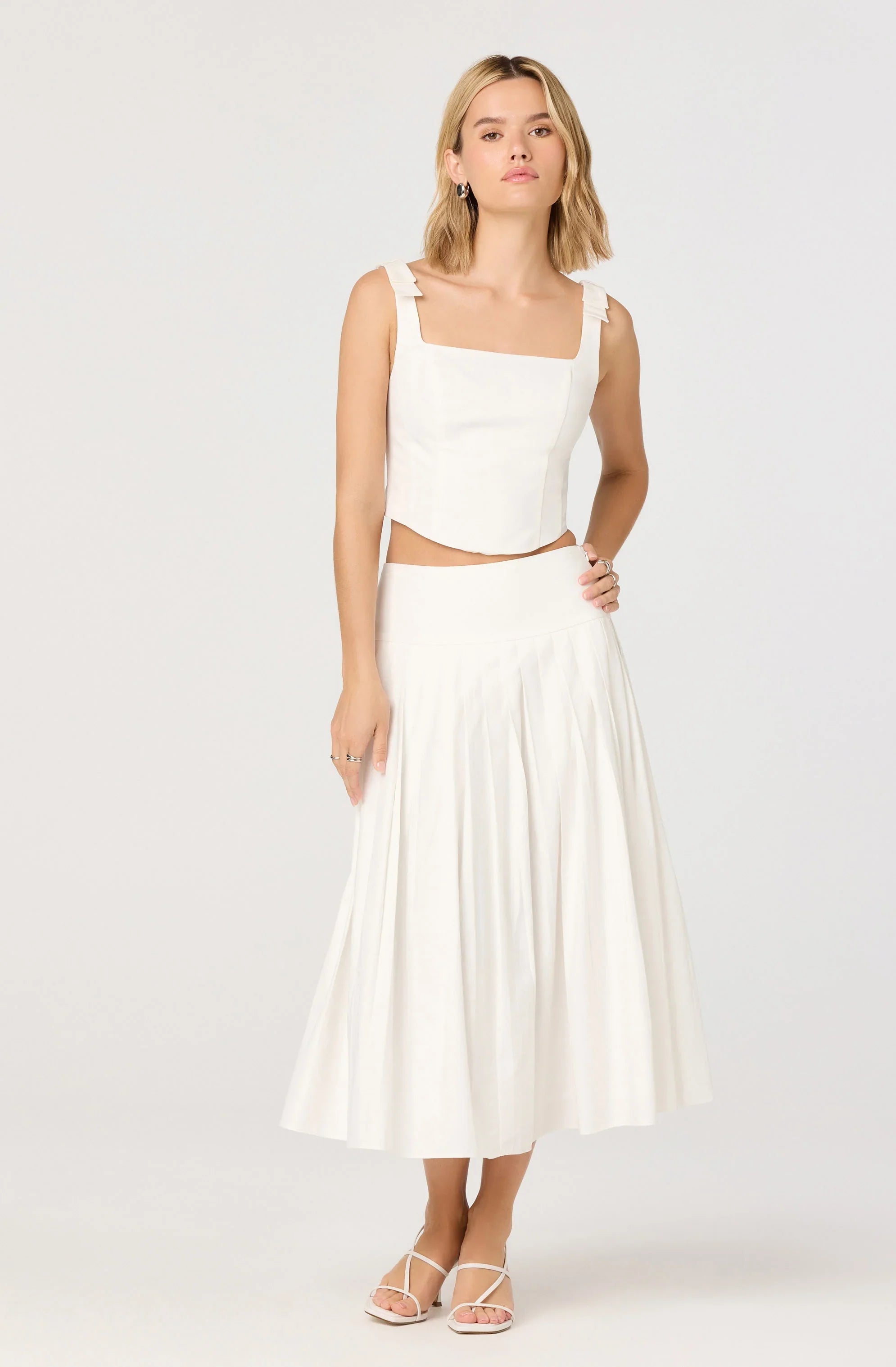 Inixyf Aubrianna Pleated Drop-Waist Midi Skirt