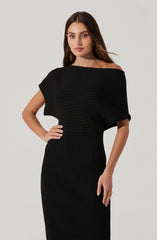Lbruh Off Shoulder Ribbed Midi Sweater Dress