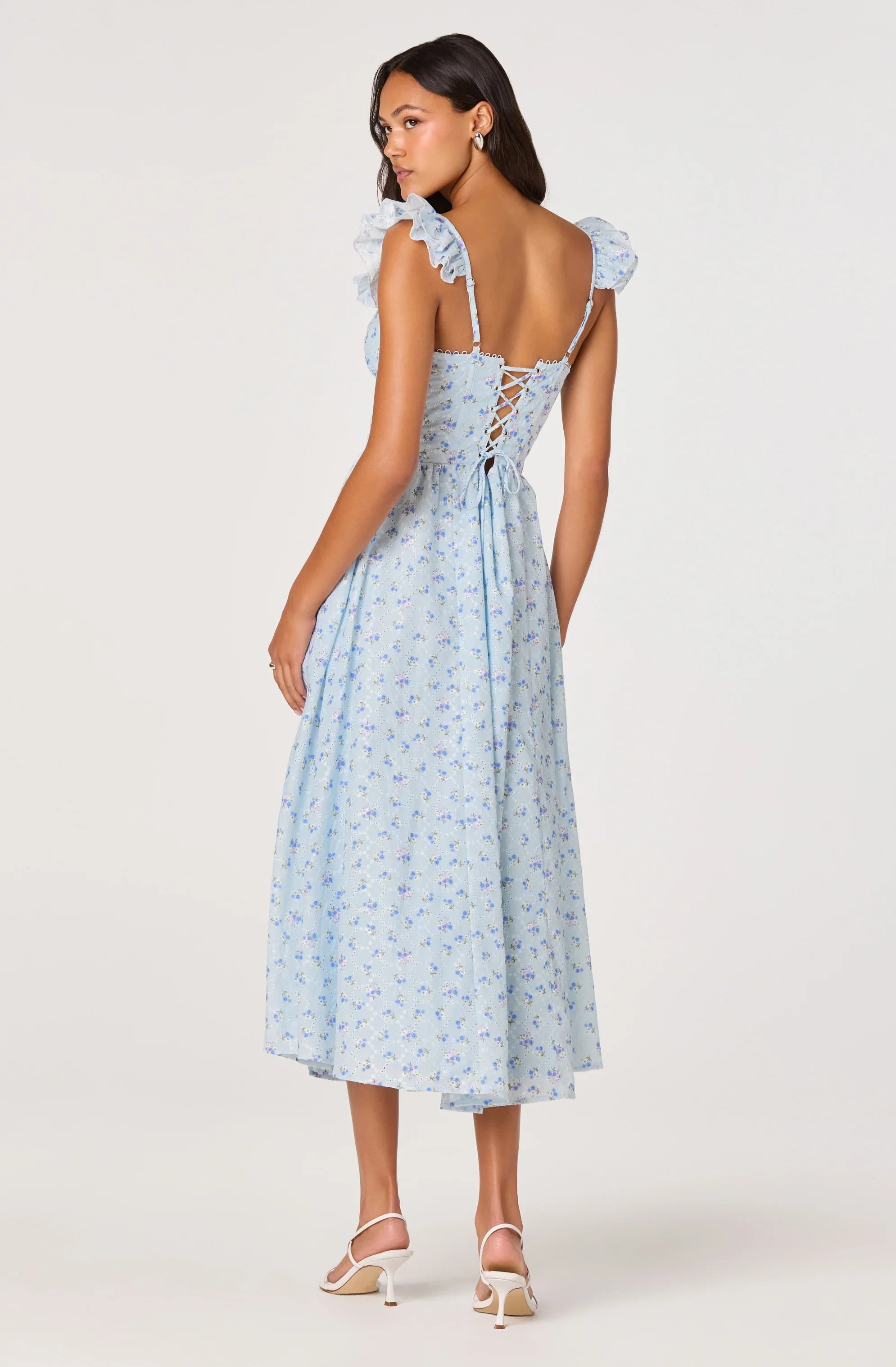 Inixyf Wedelia Ruffle Strap Eyelet Corset Midi Dress
