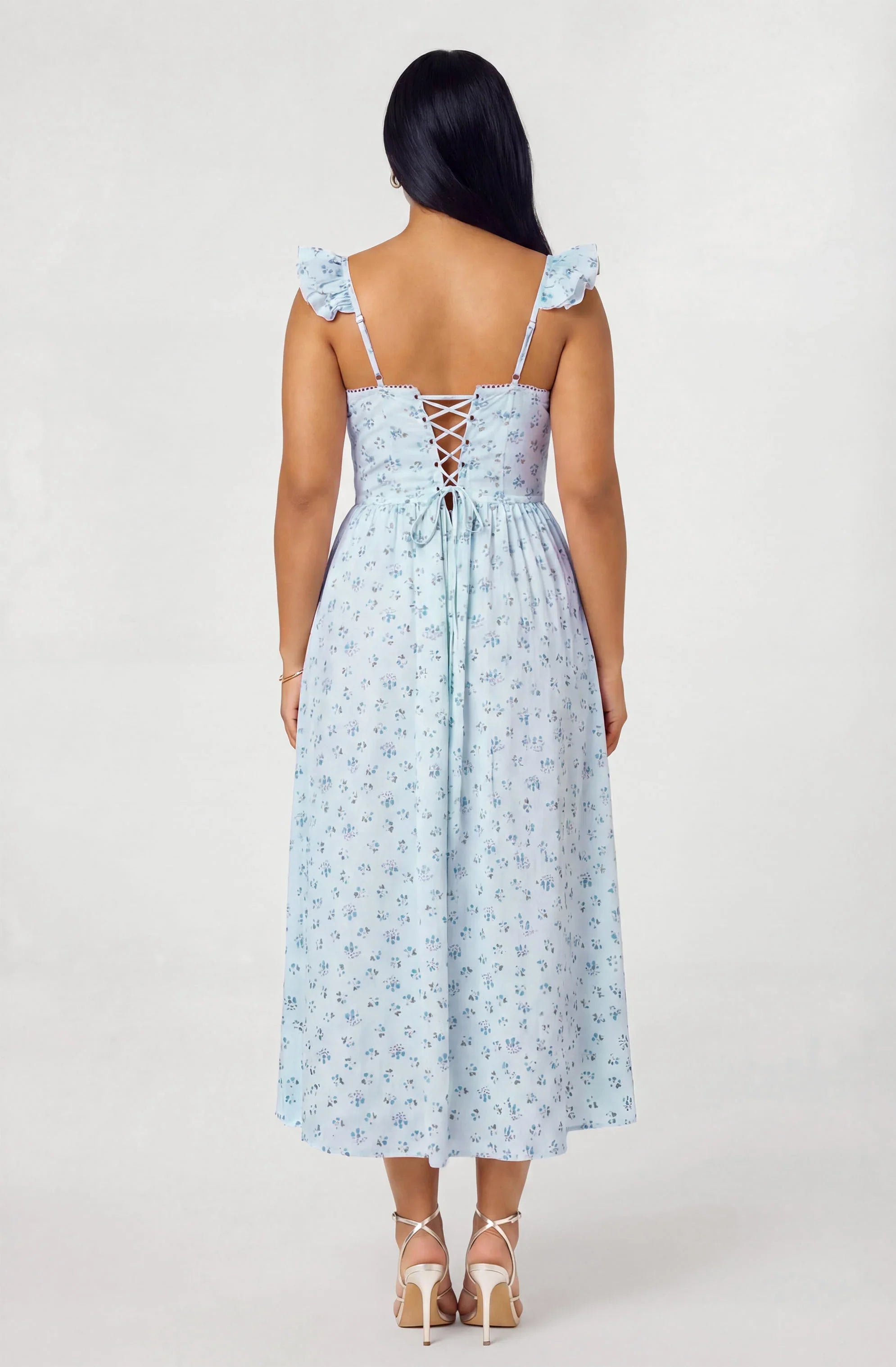 Inixyf Wedelia Ruffle Strap Eyelet Corset Midi Dress