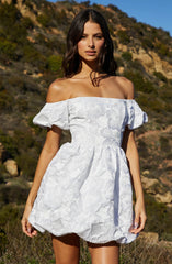 Lbruh Off Shoulder Floral Jacquard Bubble Dress