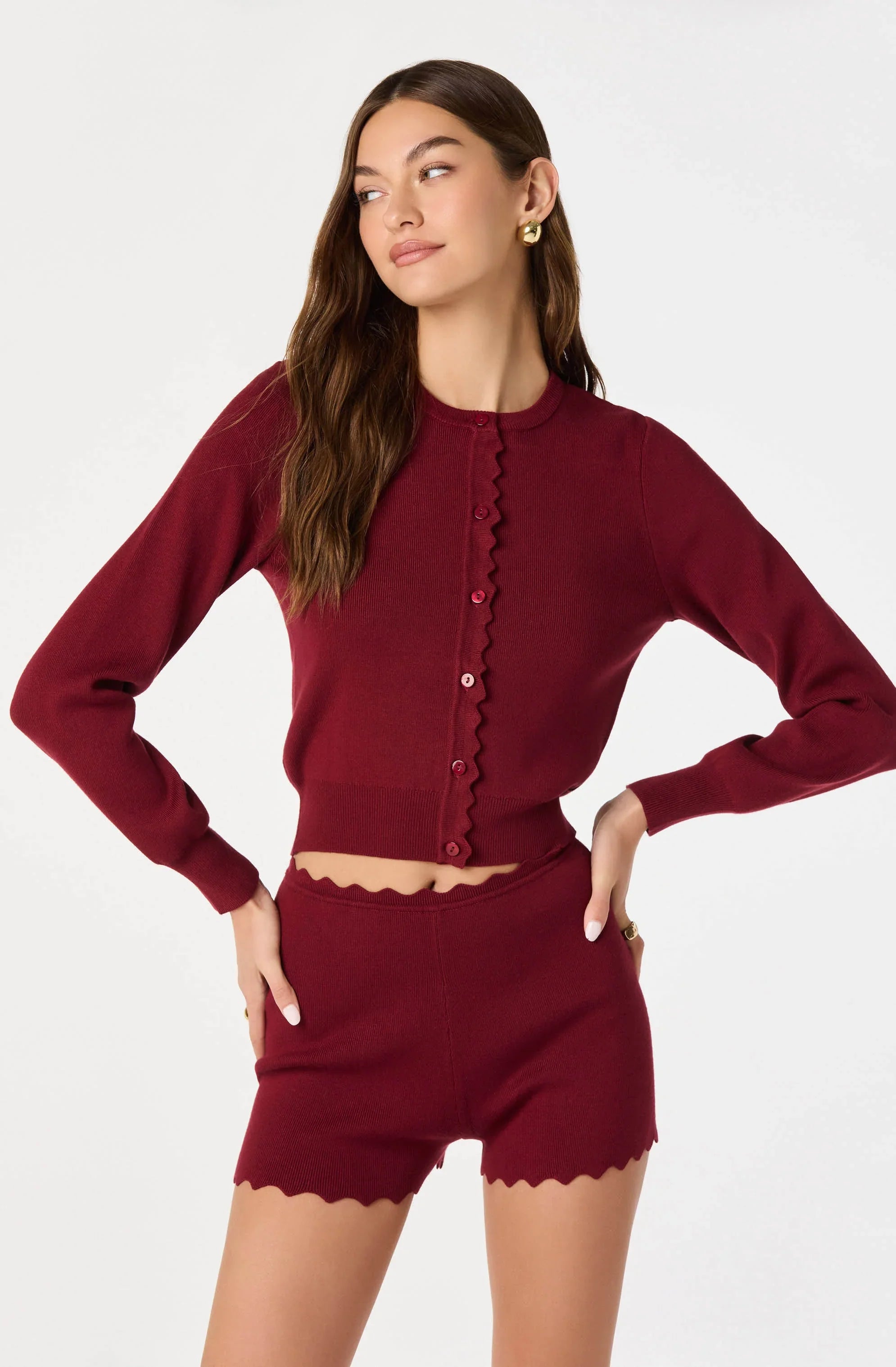 Inixyf Scalloped Trim Sweater Shorts