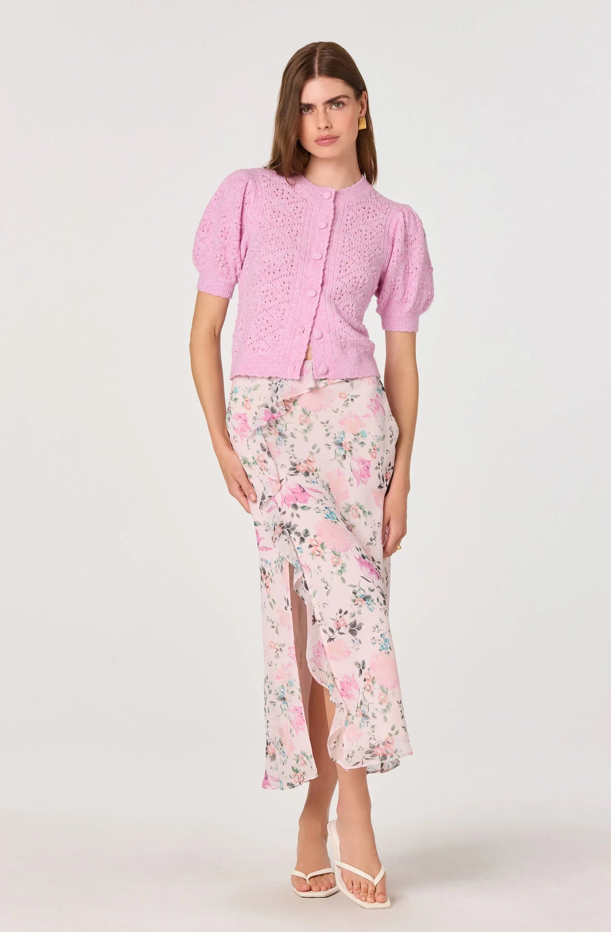 Inixyf Ananda Floral Bias-Cut Ruffle Midi Skirt