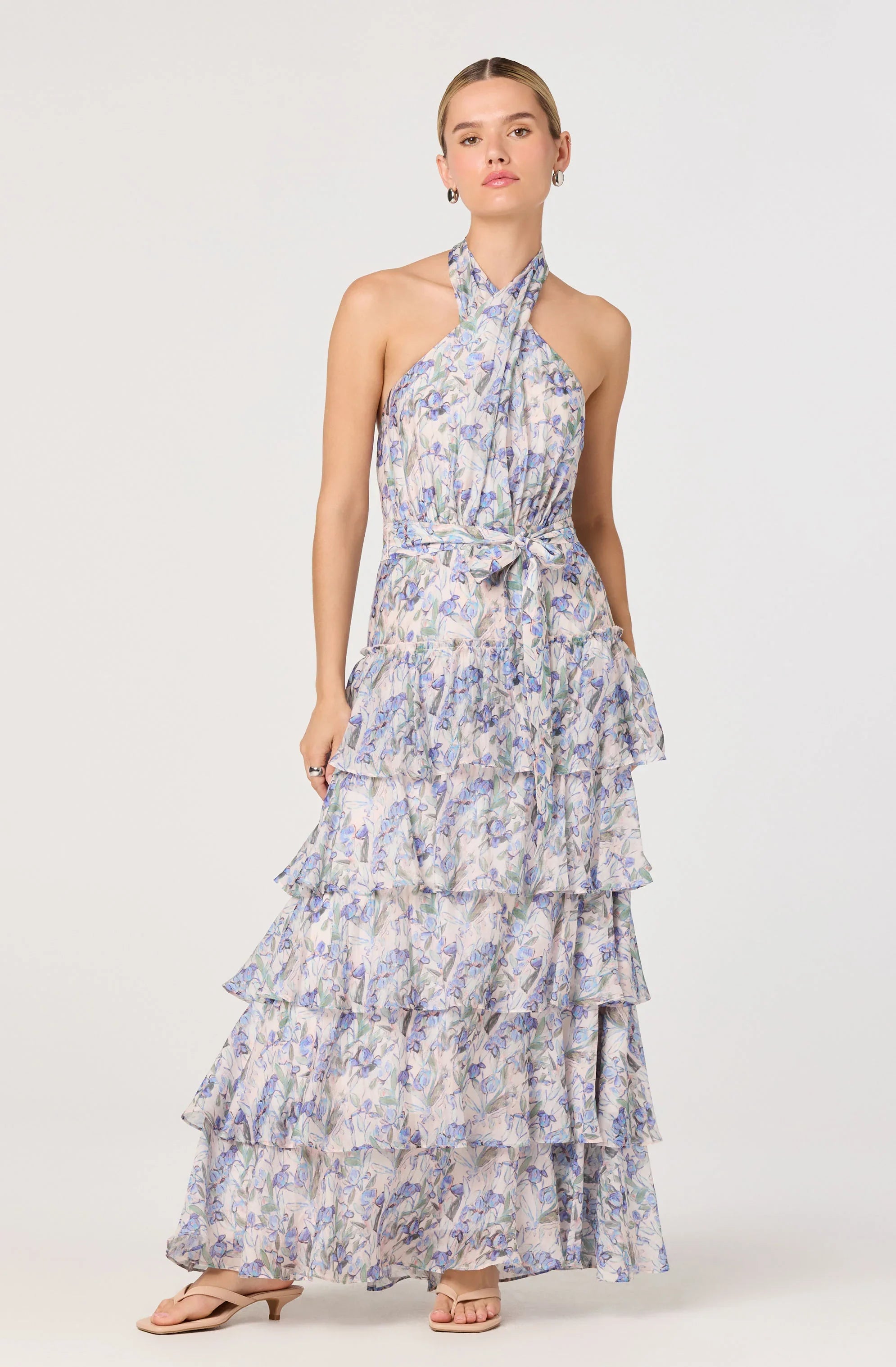 Lbruh Adamaris Floral Halter Tiered Ruffle Maxi Dress