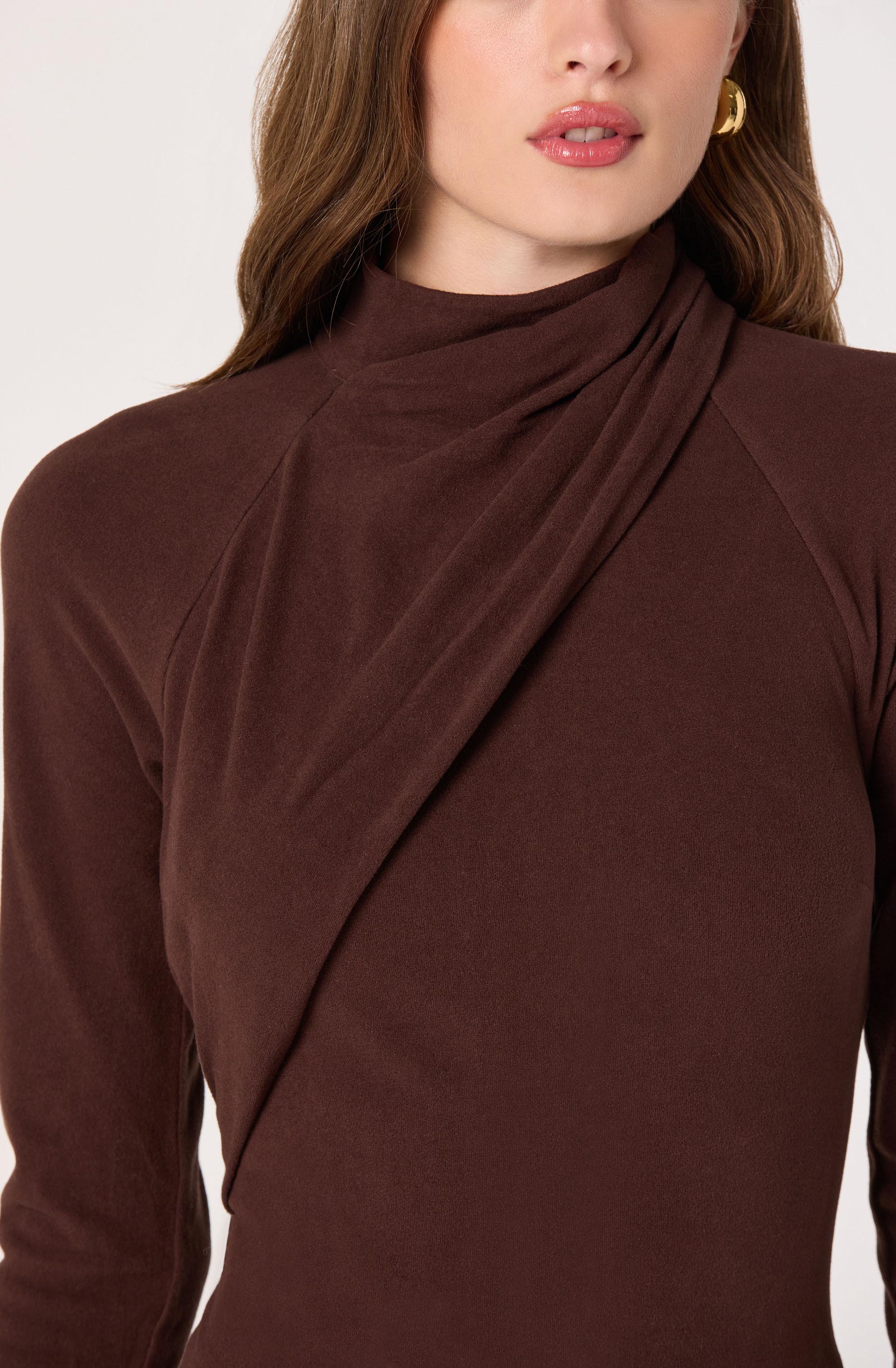 Lbruh Asymmetric Draped Mock Neck Midi Dress