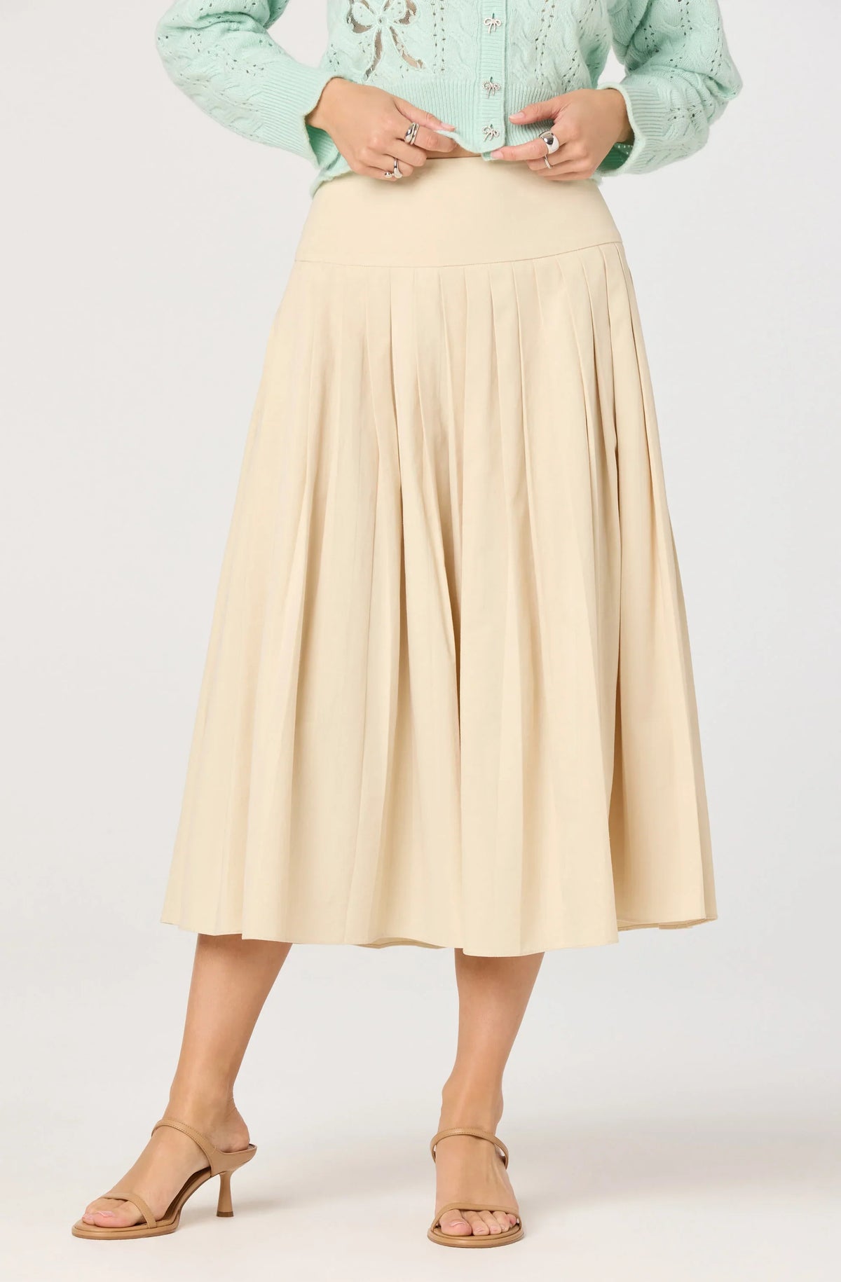 Inixyf Aubrianna Pleated Drop-Waist Midi Skirt