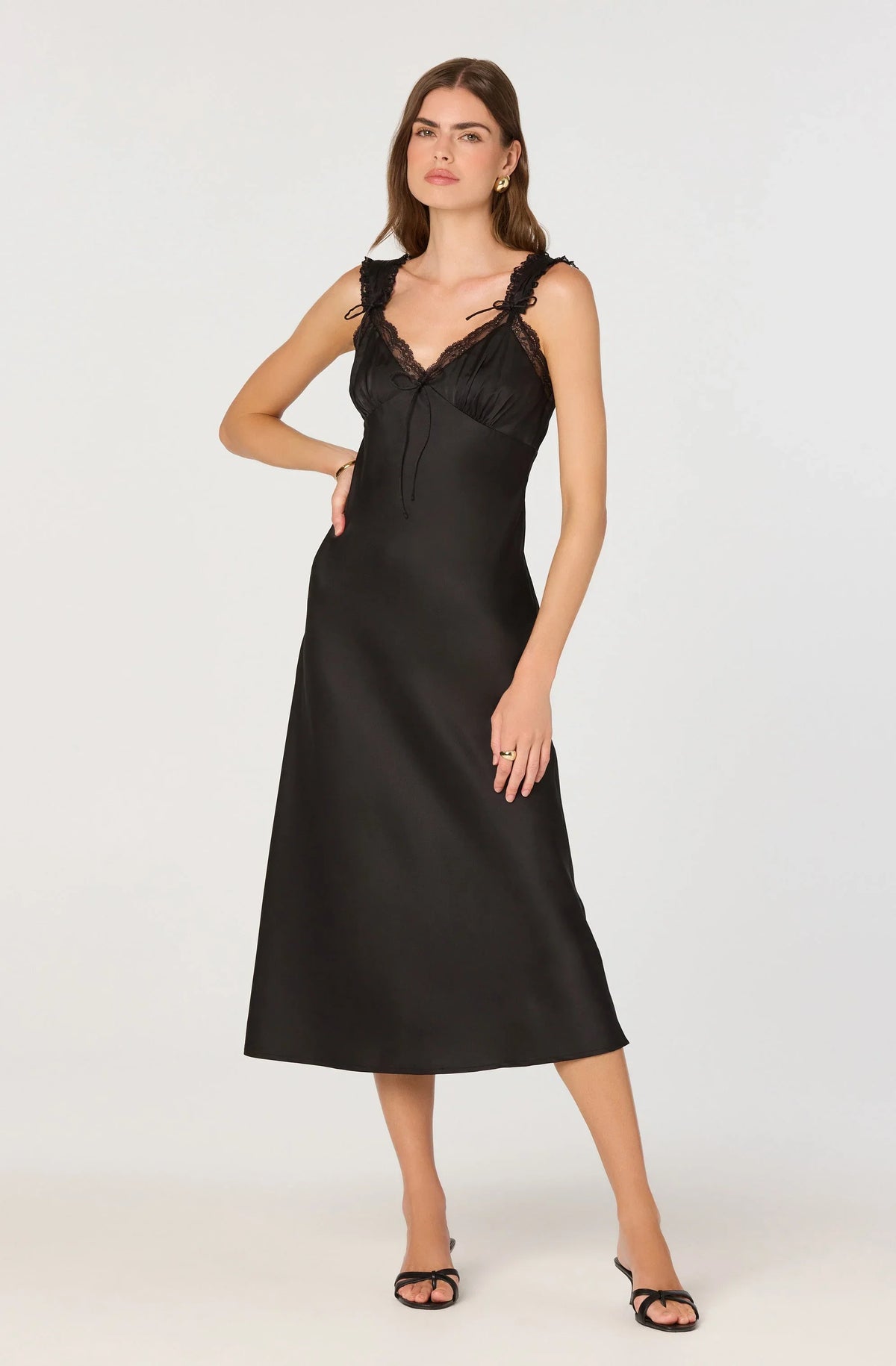 Lbruh Lace Trim Satin Slip Midi Dress