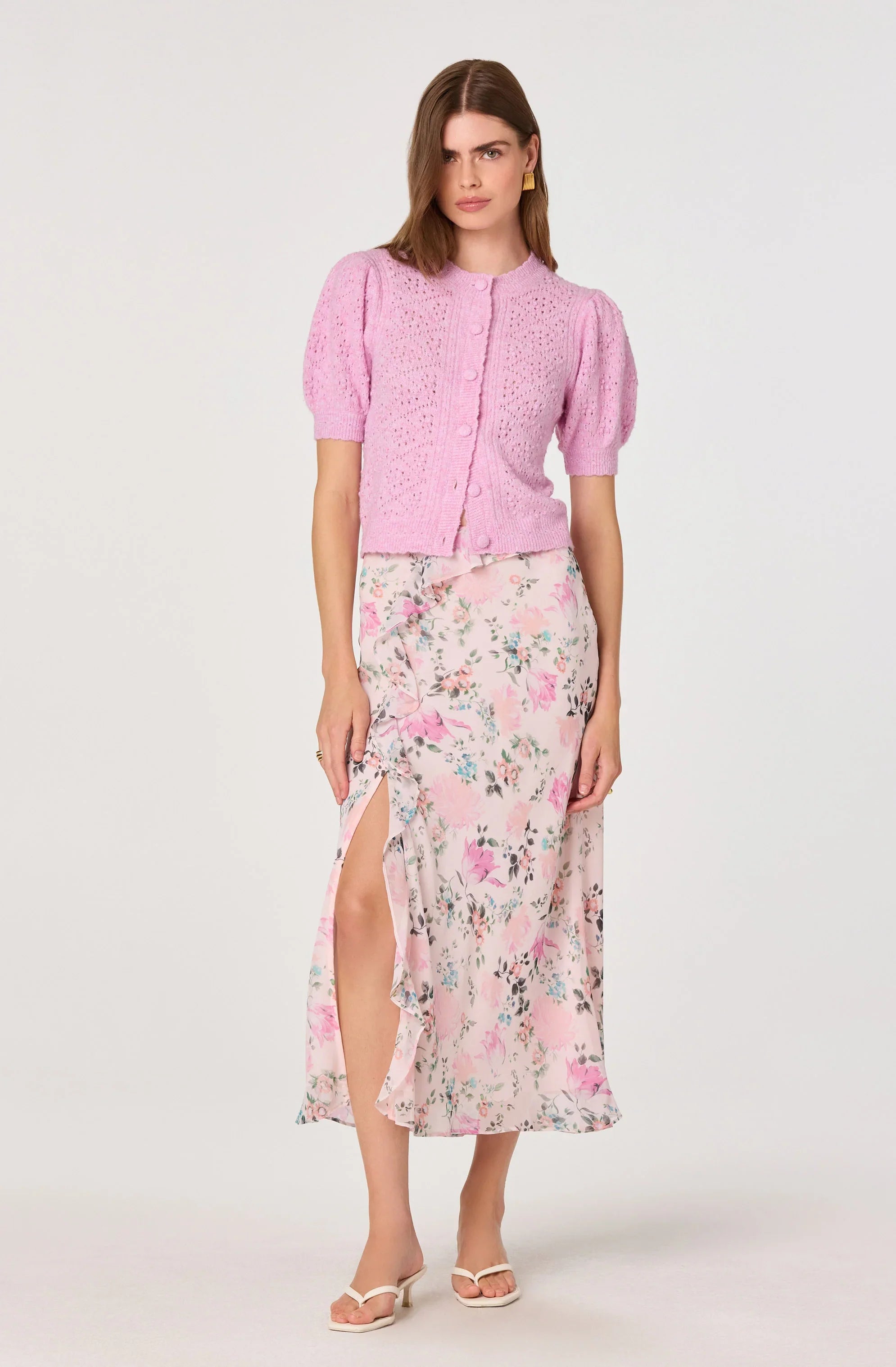 Inixyf Ananda Floral Bias-Cut Ruffle Midi Skirt