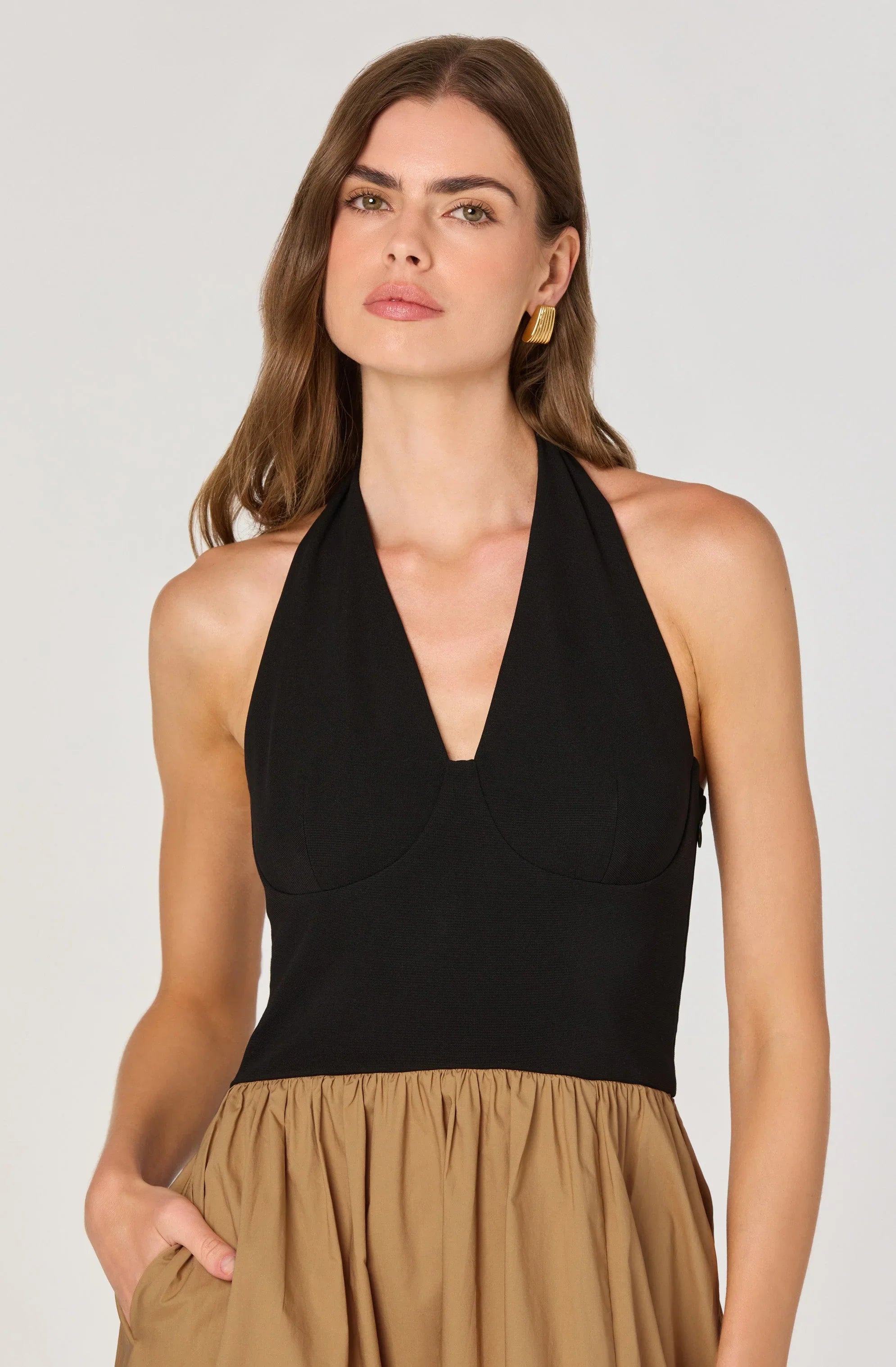 Lbruh Mixed Media Halter Midi Dress