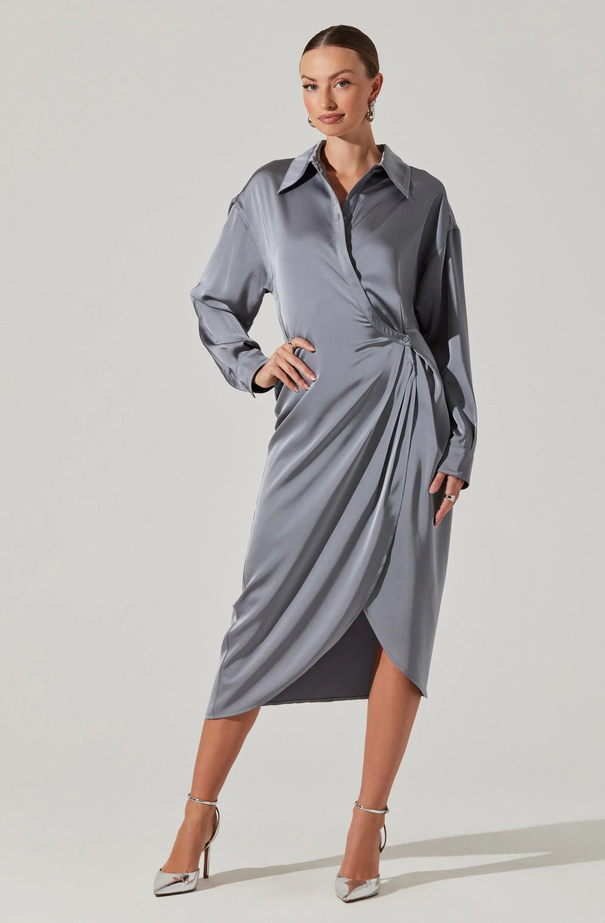 Lbruh Ira Satin Wrap Shirt Dress