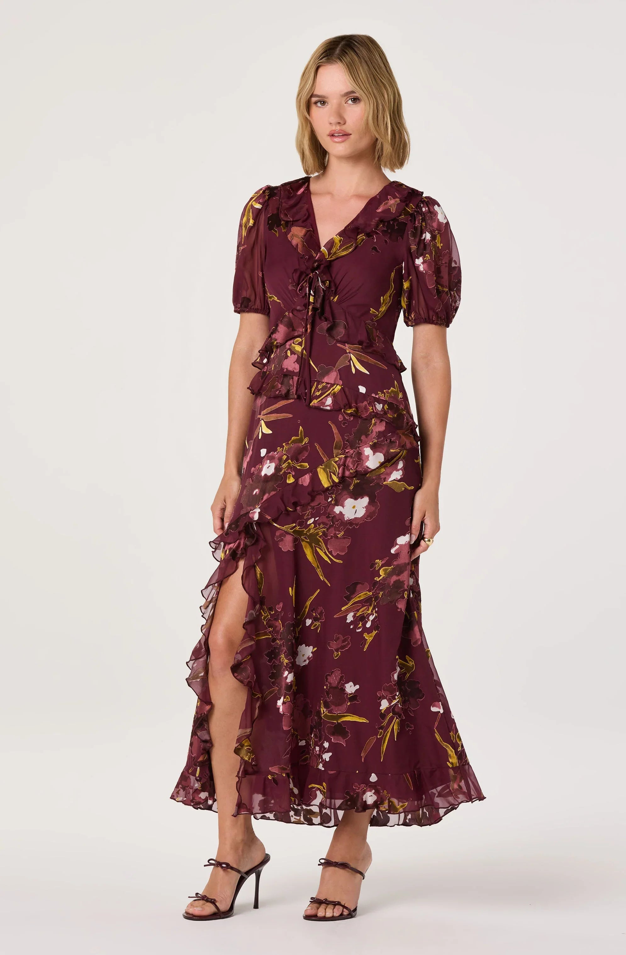 Lbruh Bennet Floral Ruffle Trim Midi Dress