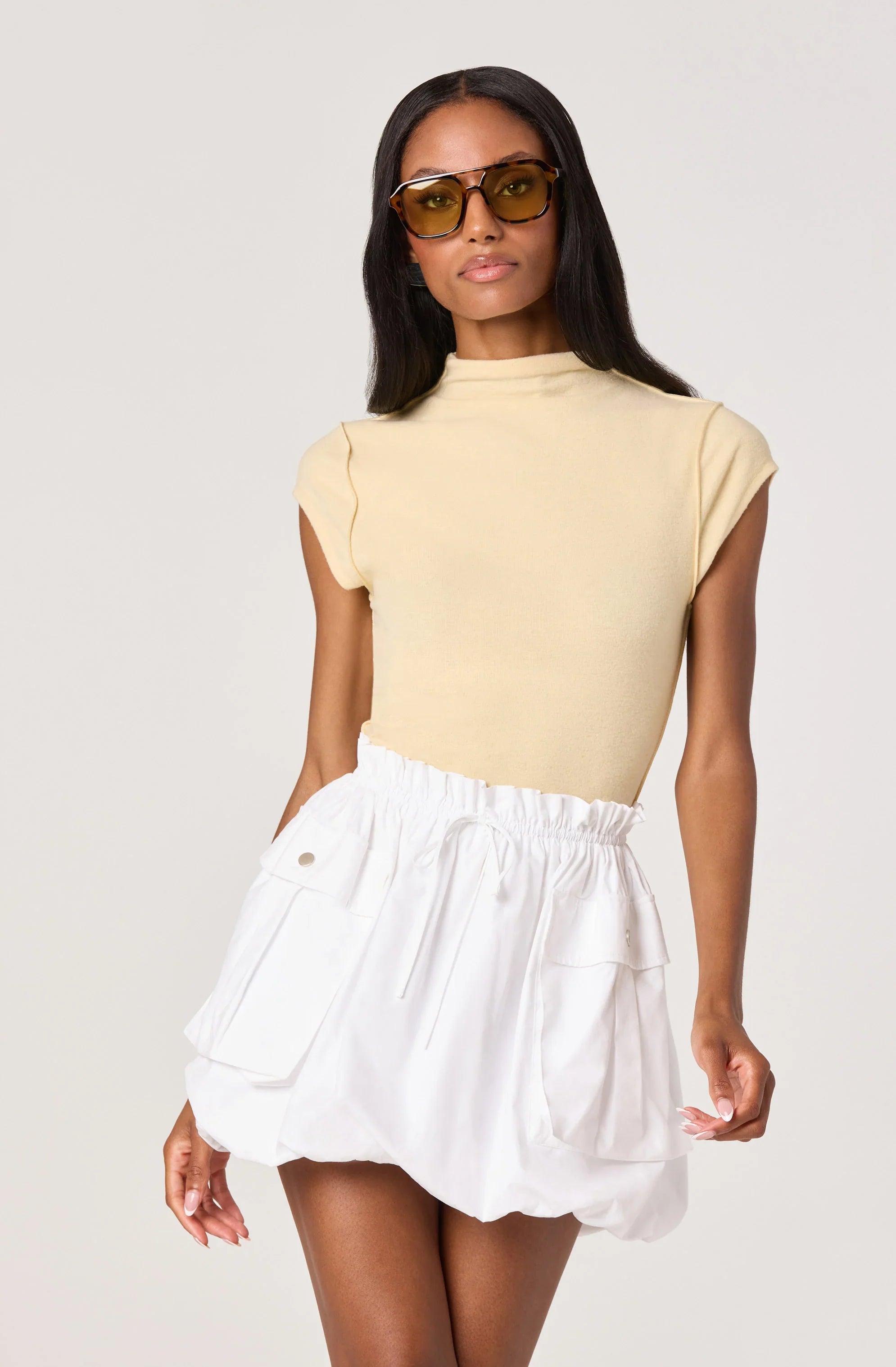 Inixyf Cydney Mockneck Cap Sleeve Top