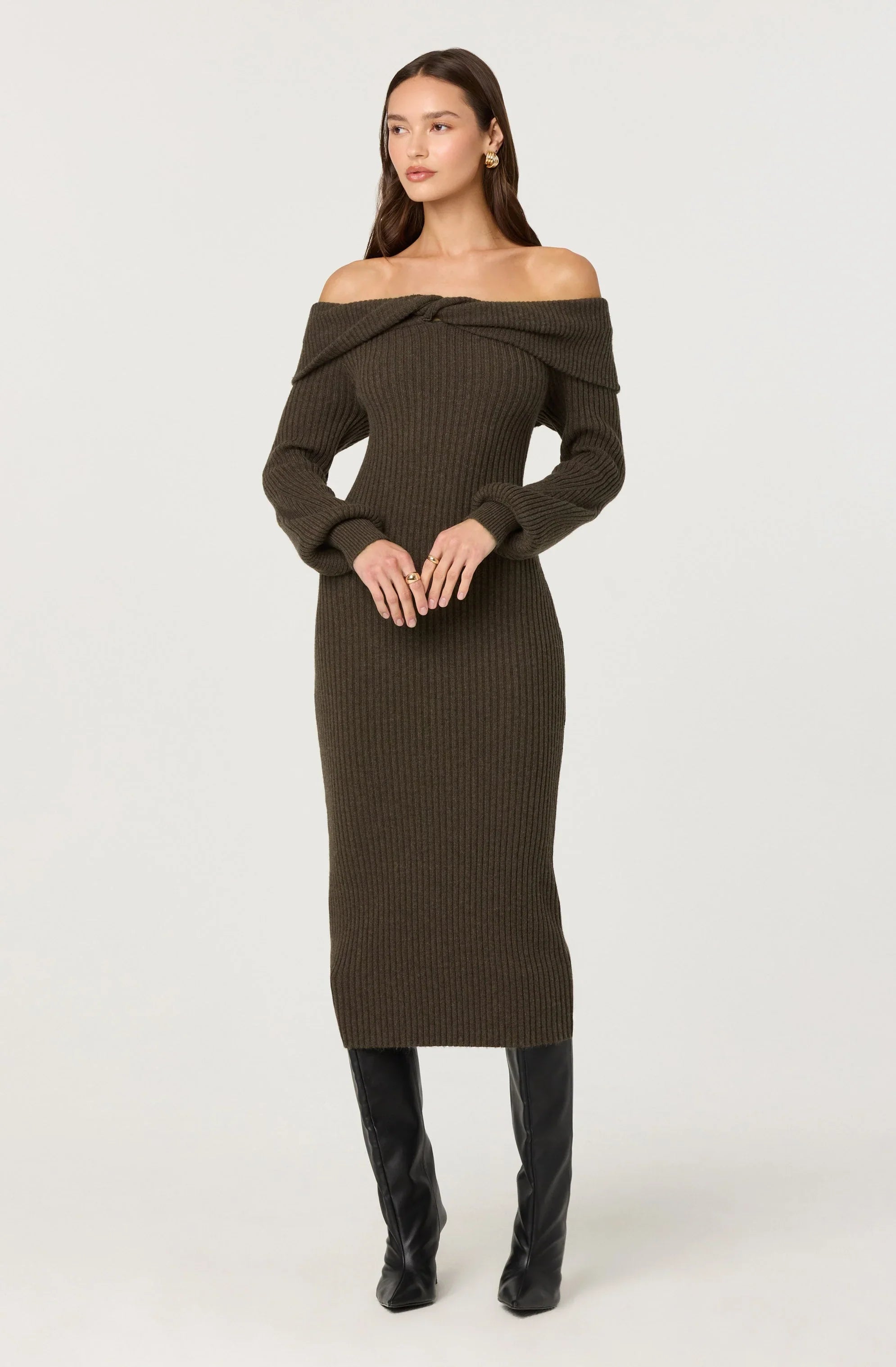 Lbruh Tilde Off Shoulder Midi Sweater Dress