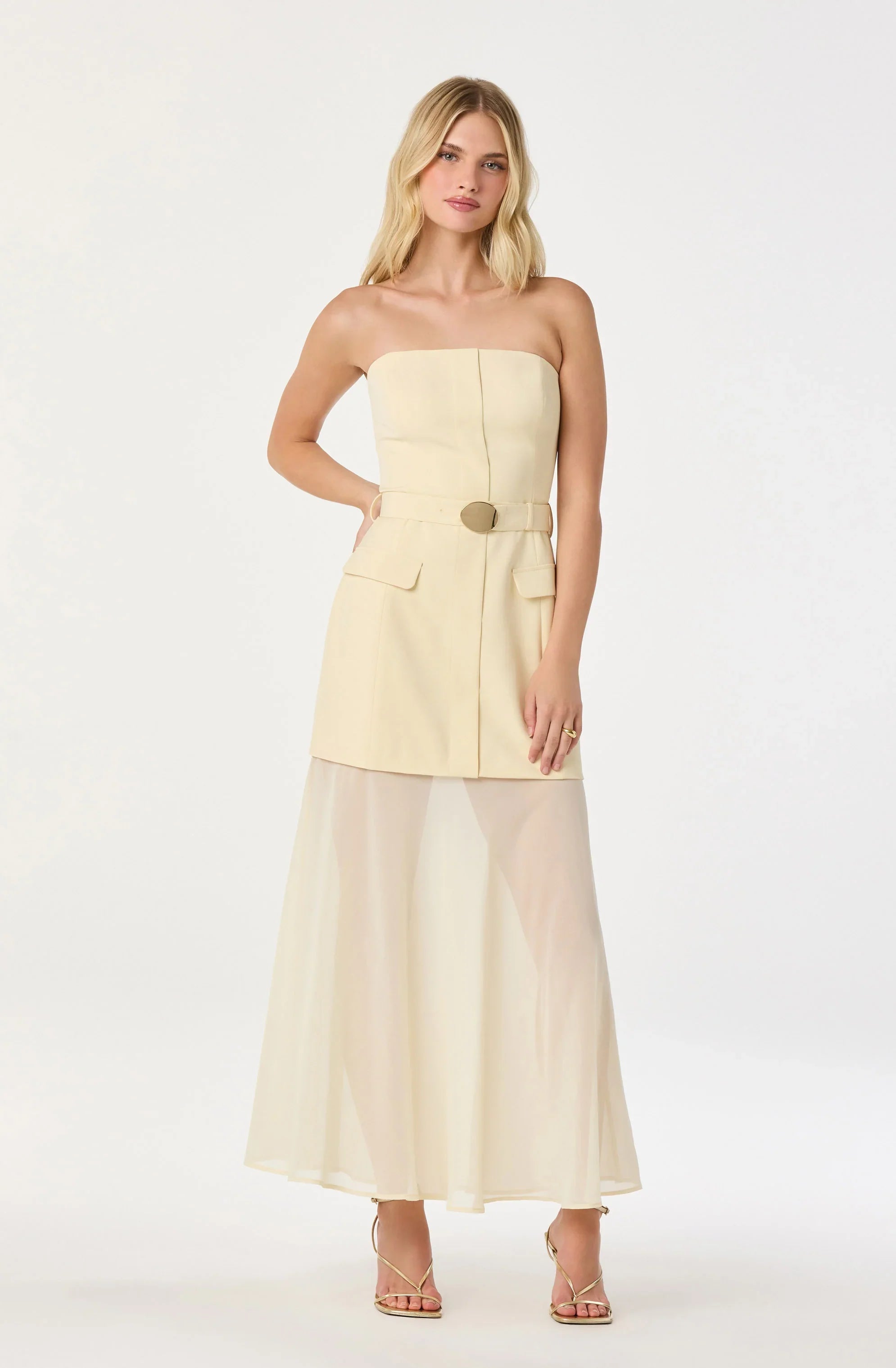 Lbruh Strapless Contrast Belted Dress