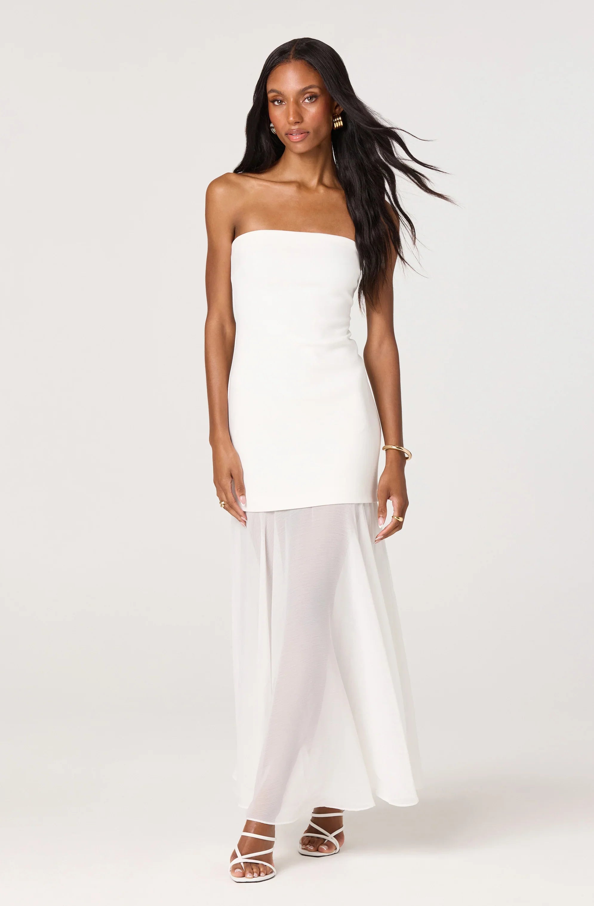 Inixyf Lizet Strapless Mini Dress with Sheer Maxi Overlay